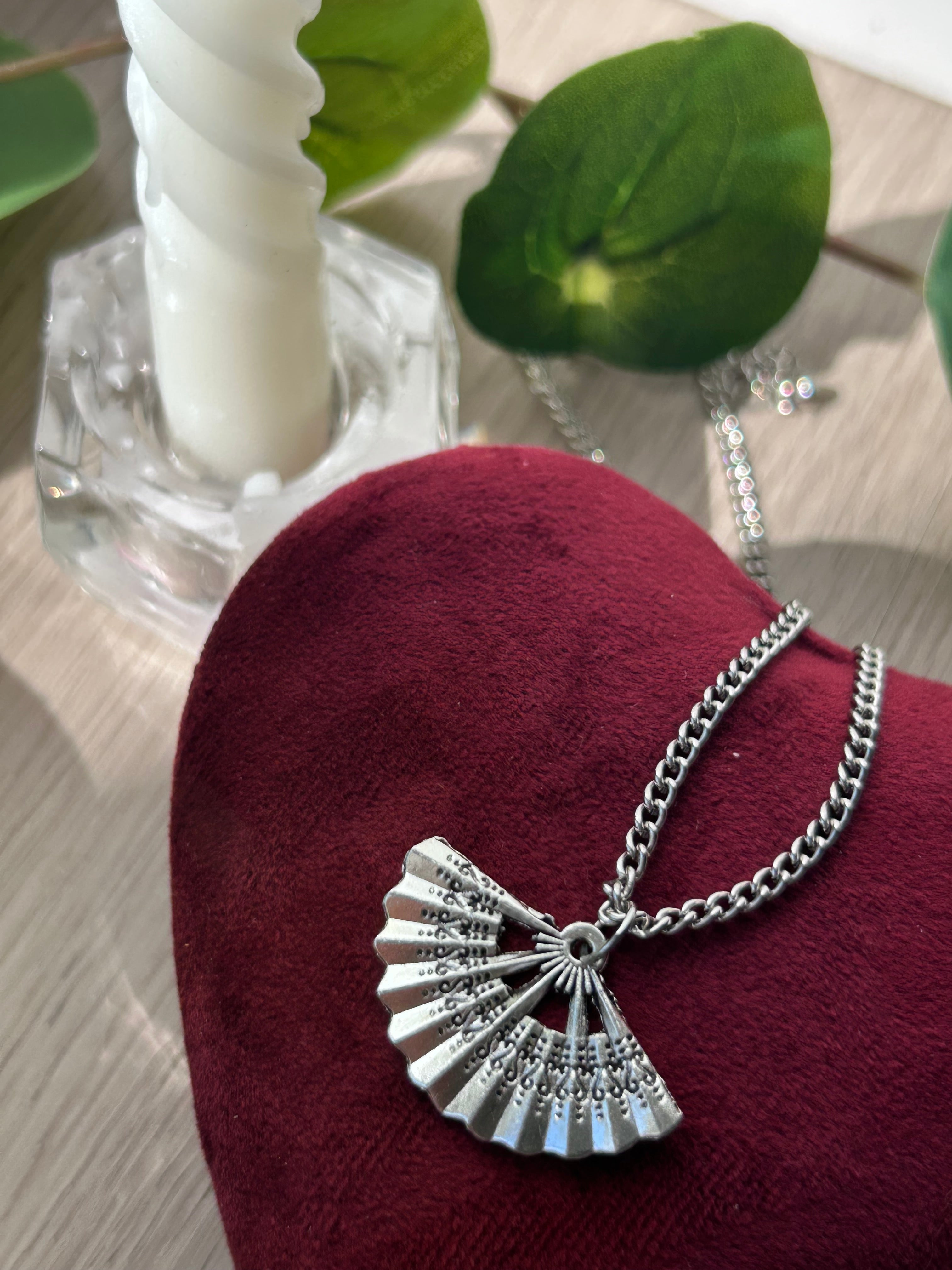 Silver Folding Fan Charm Pendant
