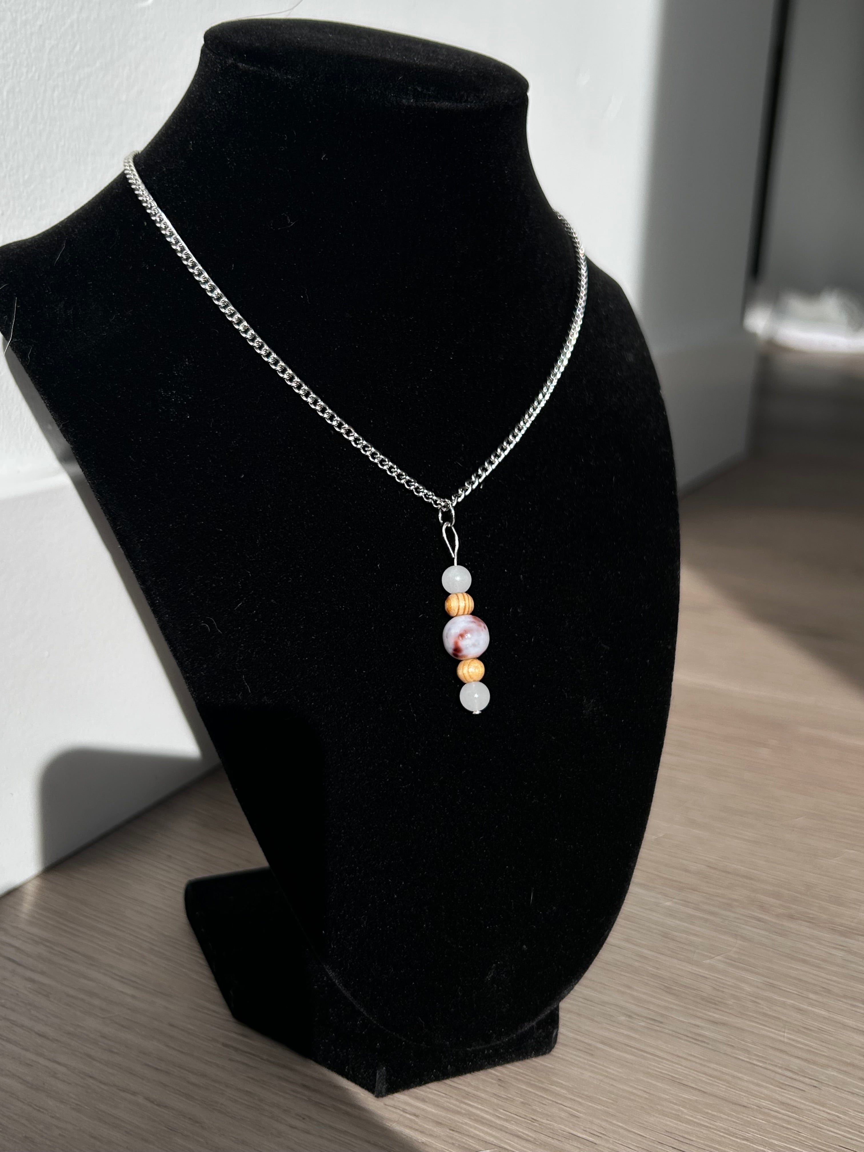 Quiet Power Pendant- Flower Agate + Milky Quartz