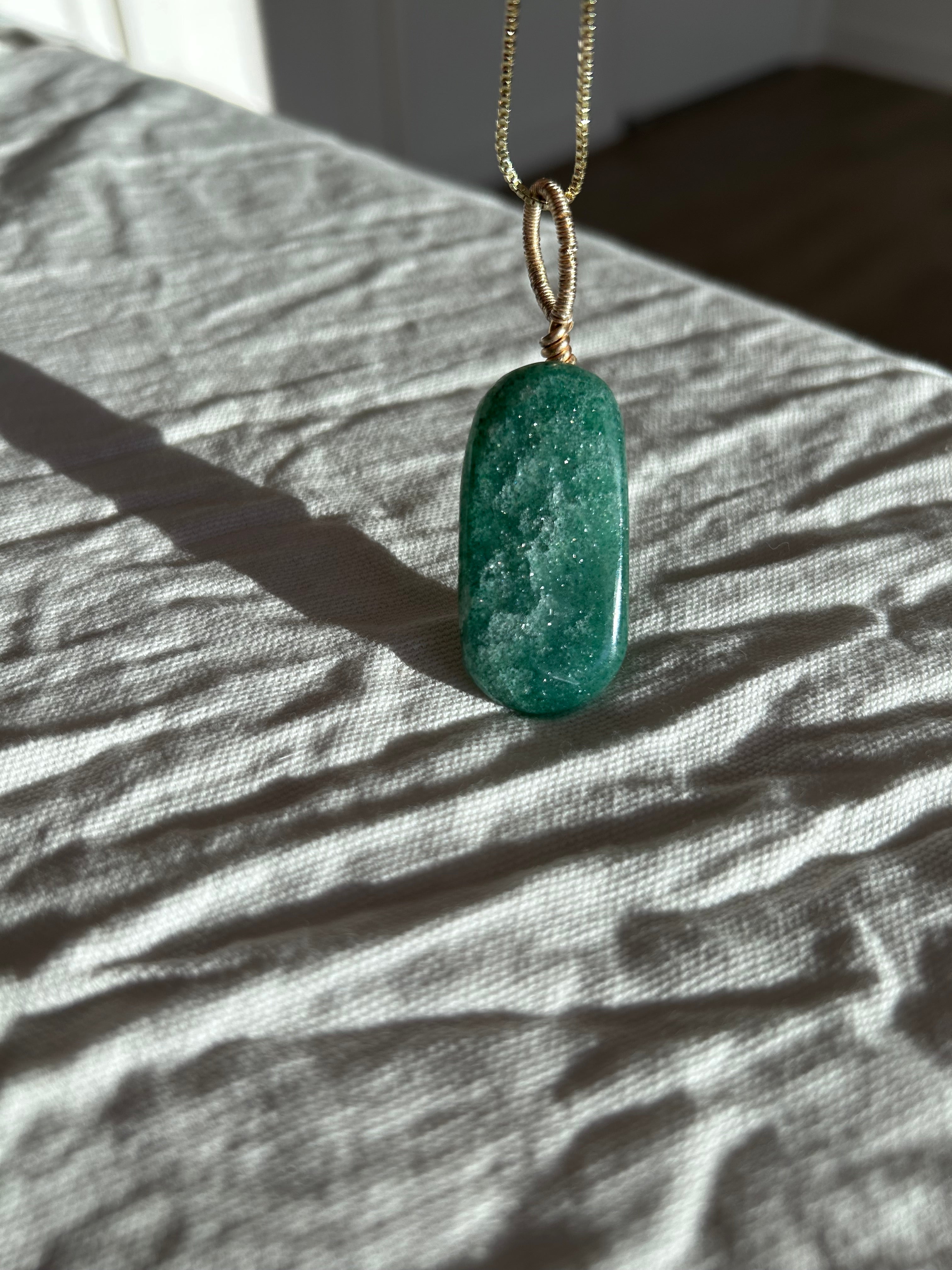 Emerald Glow- Green Aventurine Slab Pendant