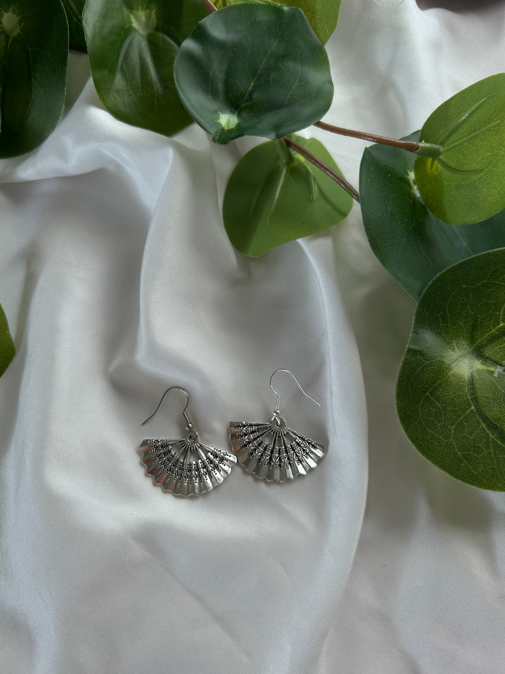 Silver Fan Drop Earrings