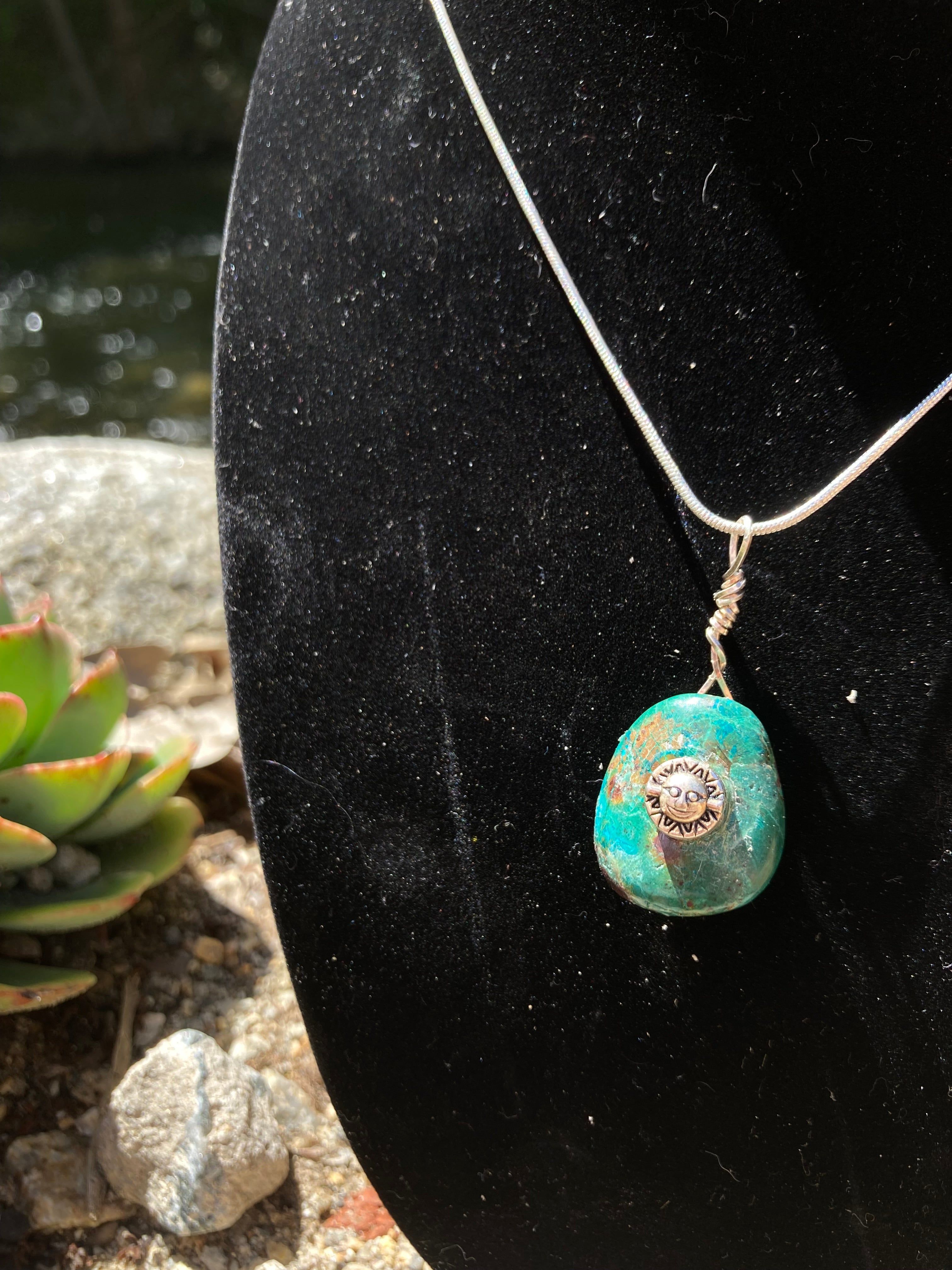 Ocean Earth Chrysocolla Pendant with Sun Detail