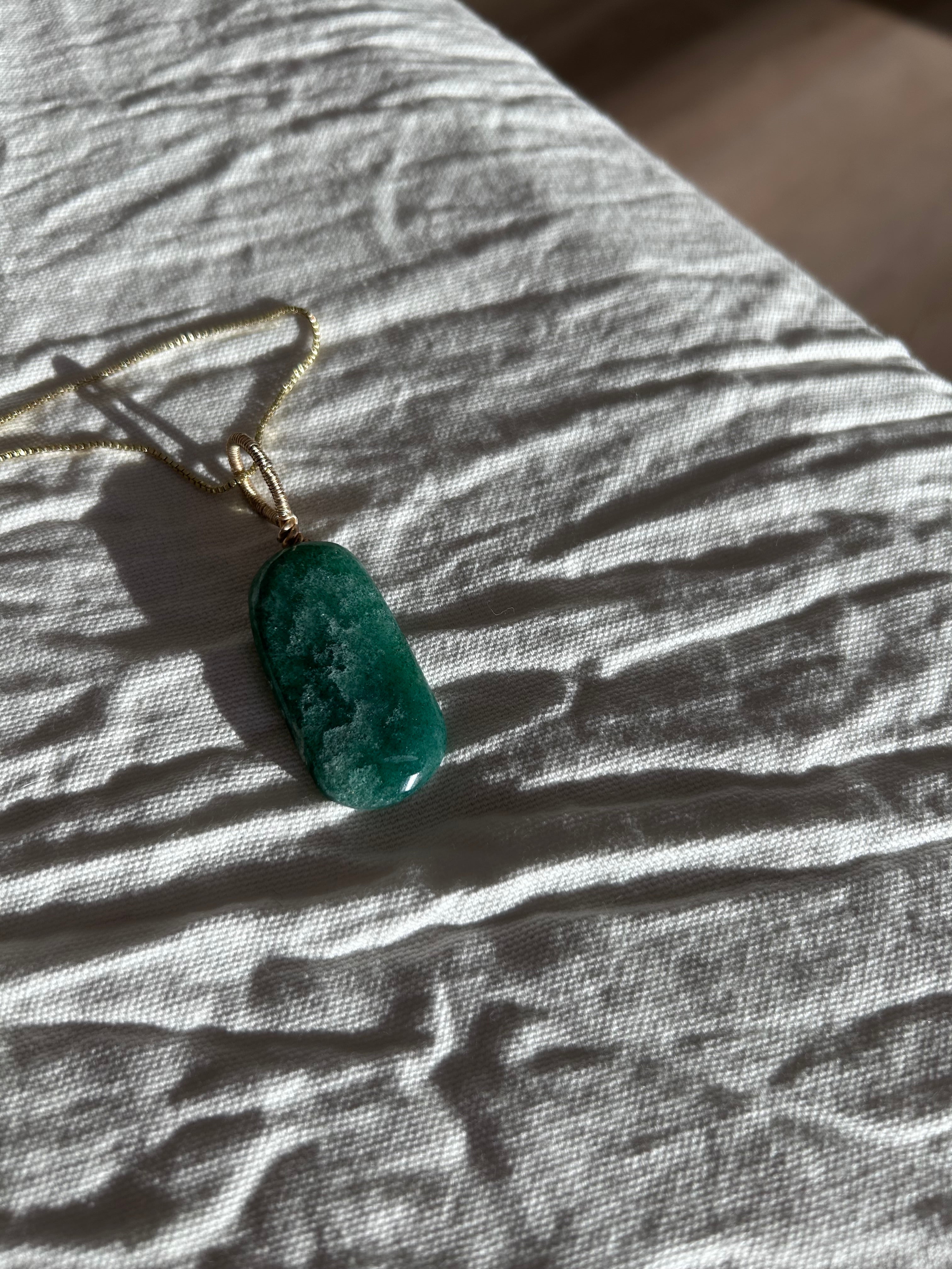 Emerald Glow- Green Aventurine Slab Pendant