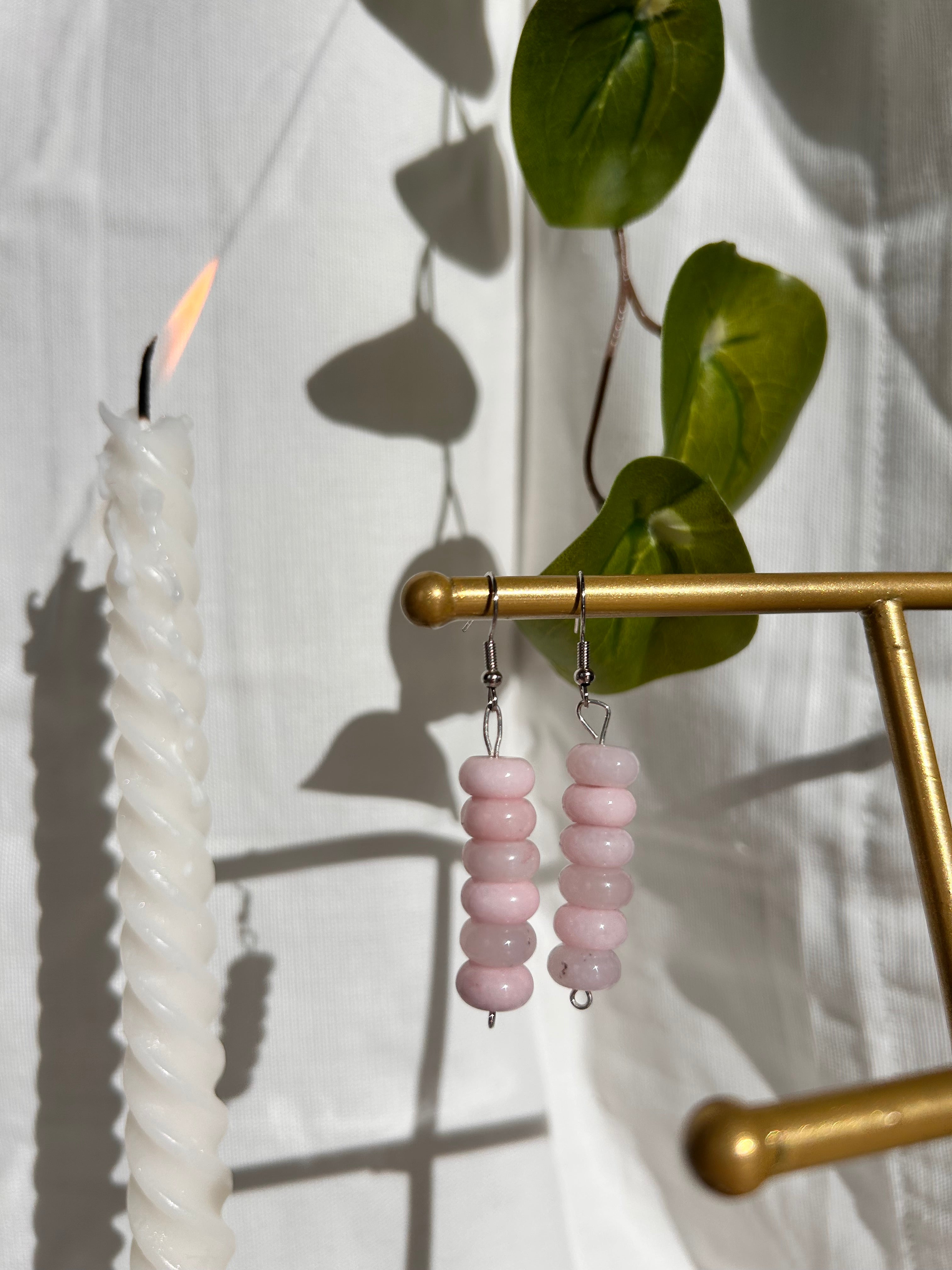 Rose Quartz Beaded Dangle Earrings