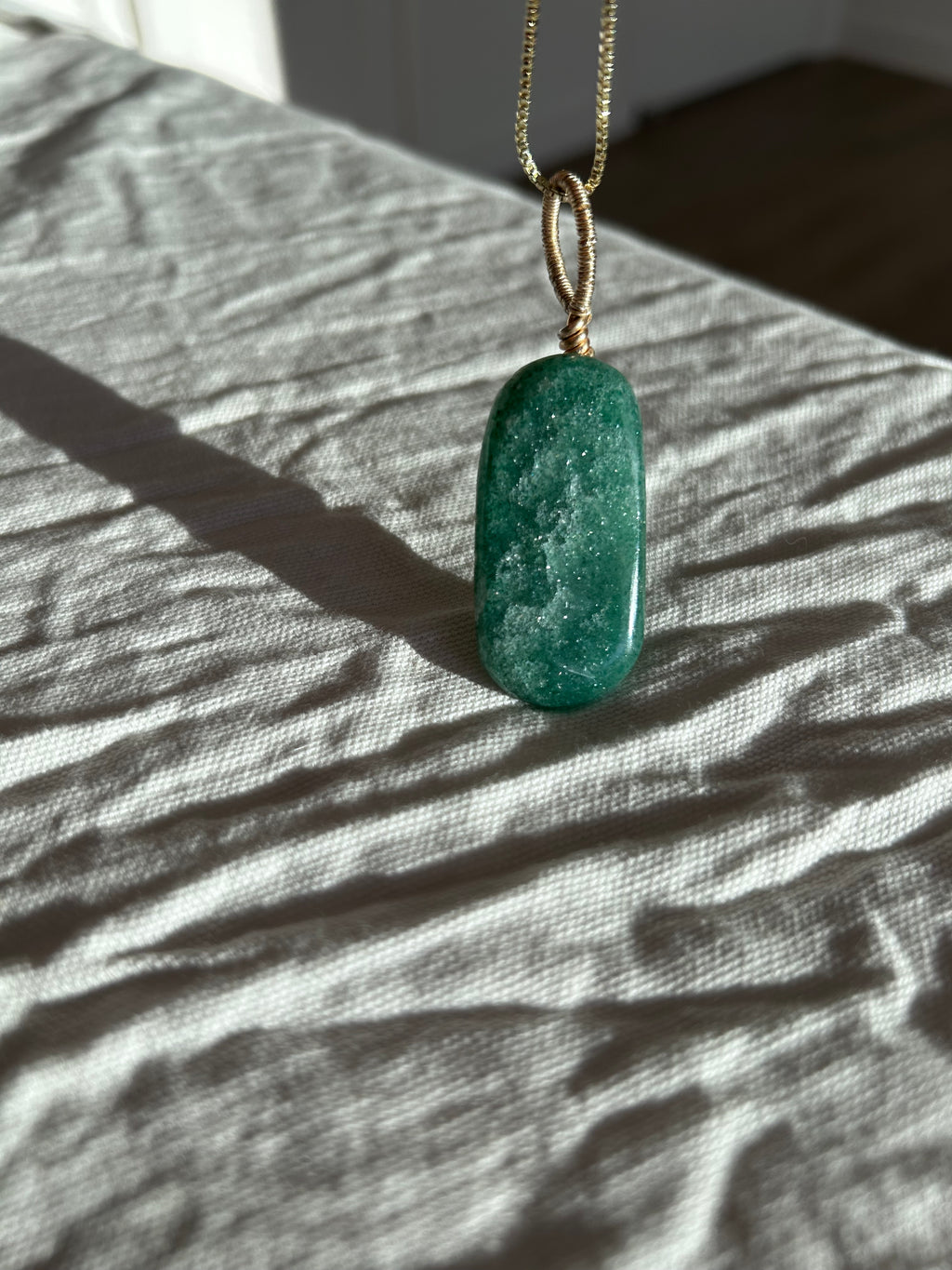 Emerald Glow- Green Aventurine Slab Pendant