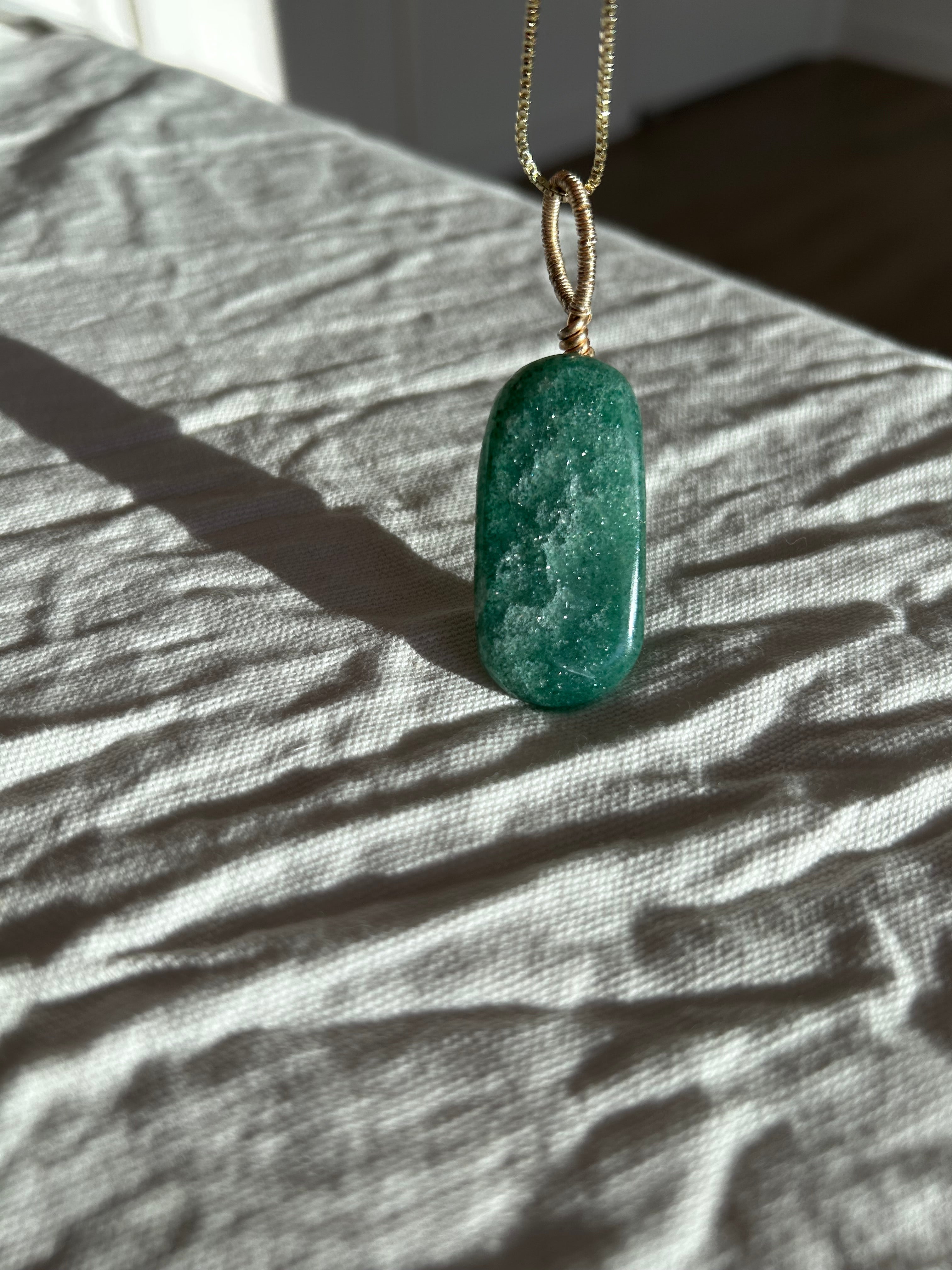 Emerald Glow- Green Aventurine Slab Pendant