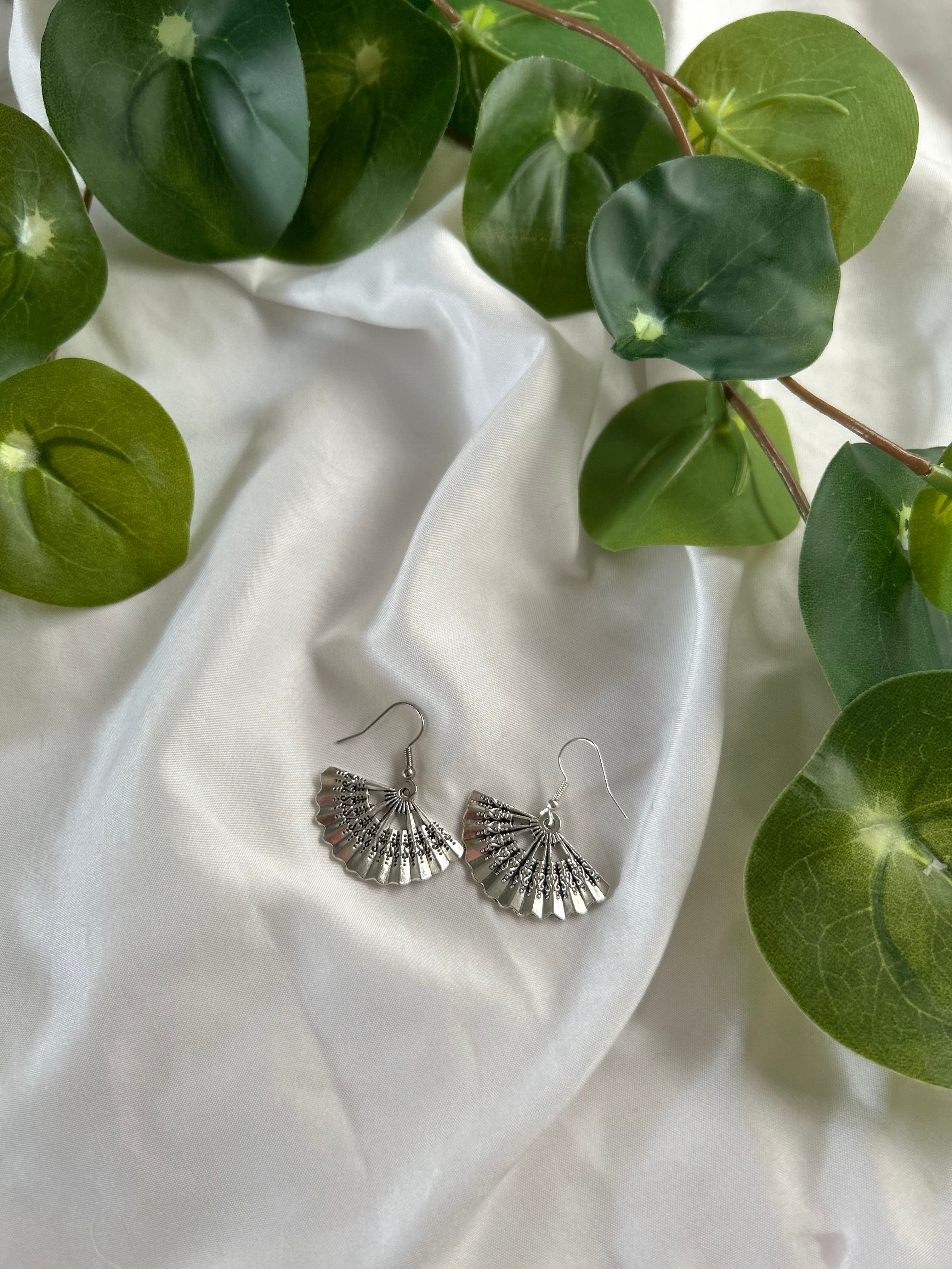 Silver Fan Drop Earrings