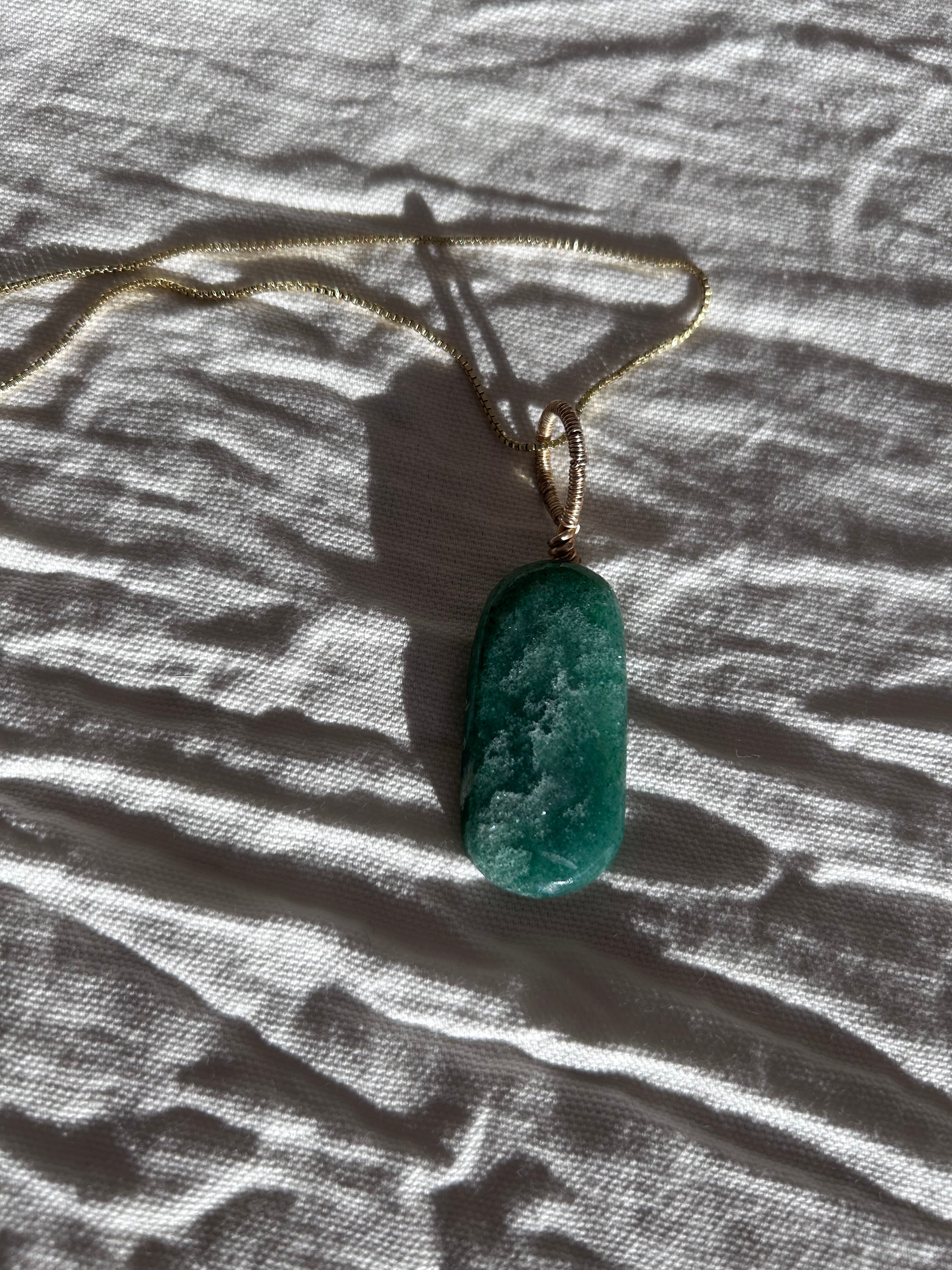 Emerald Glow- Green Aventurine Slab Pendant