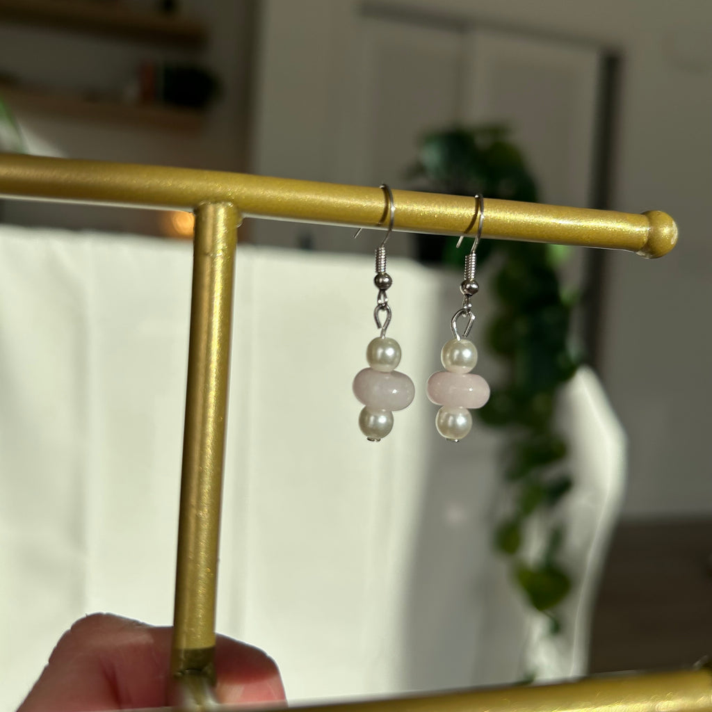 Rose Quartz and Pearl Stack Earrings