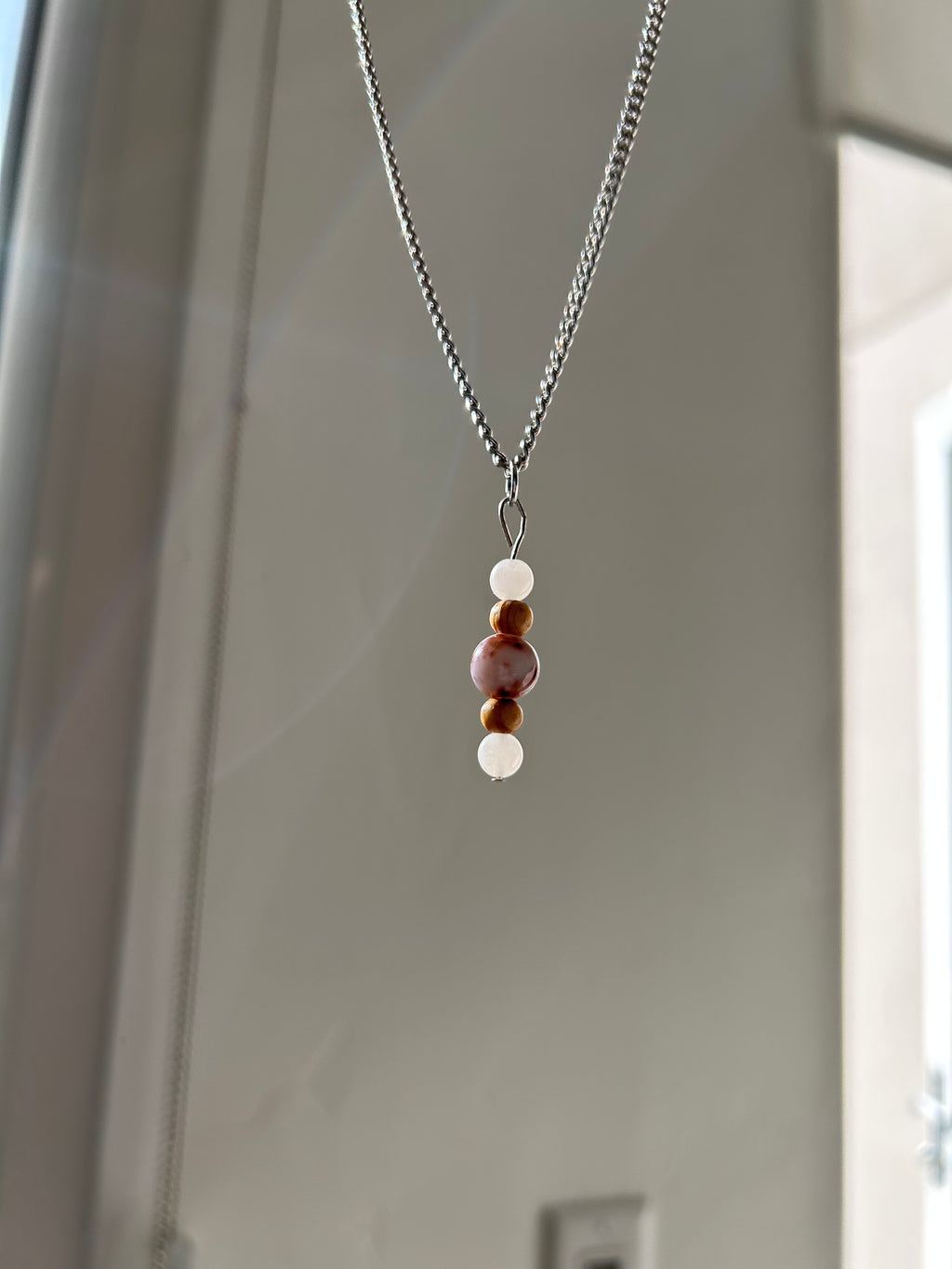Quiet Power Pendant- Flower Agate + Milky Quartz
