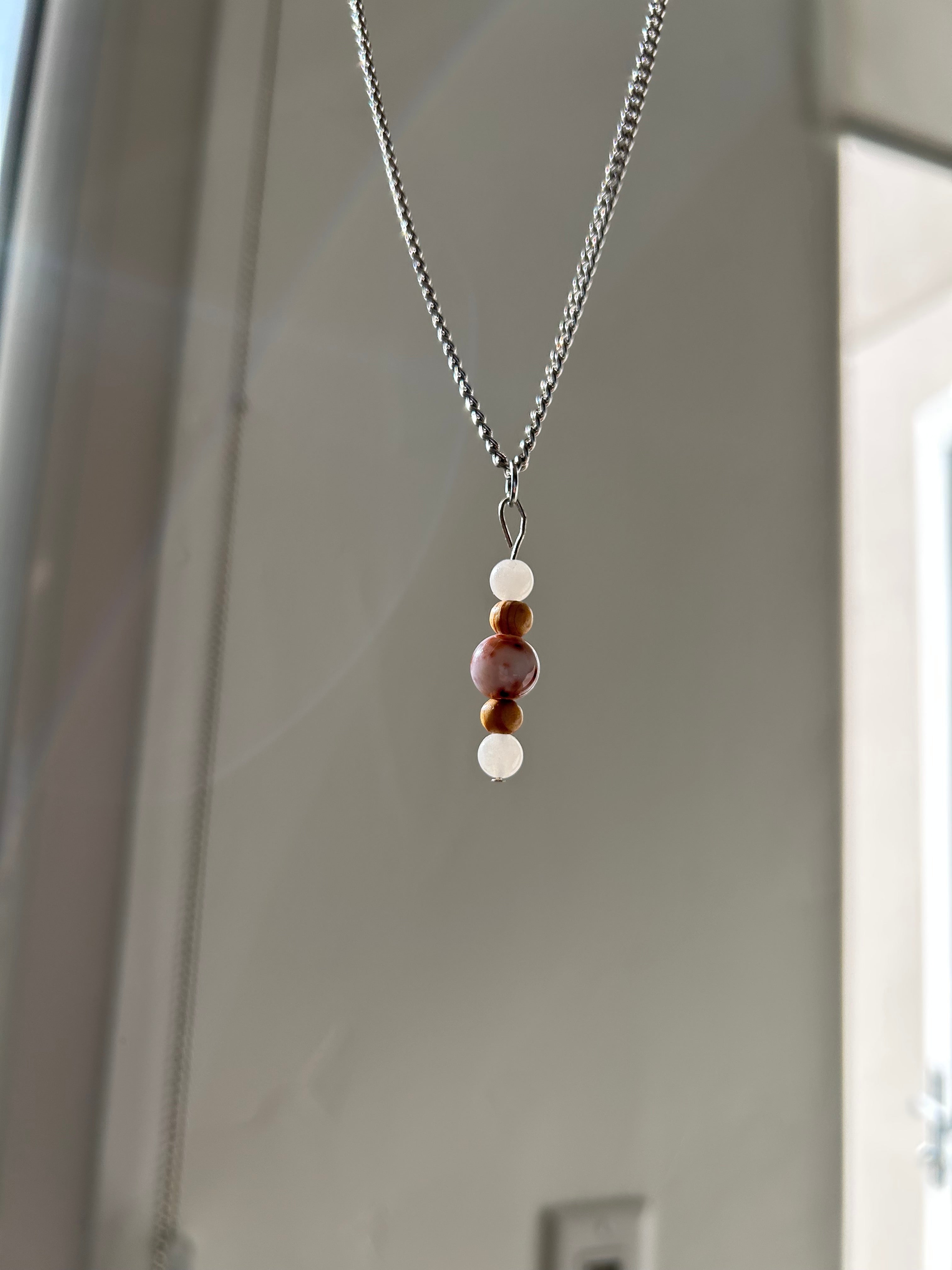 Quiet Power Pendant- Flower Agate + Milky Quartz