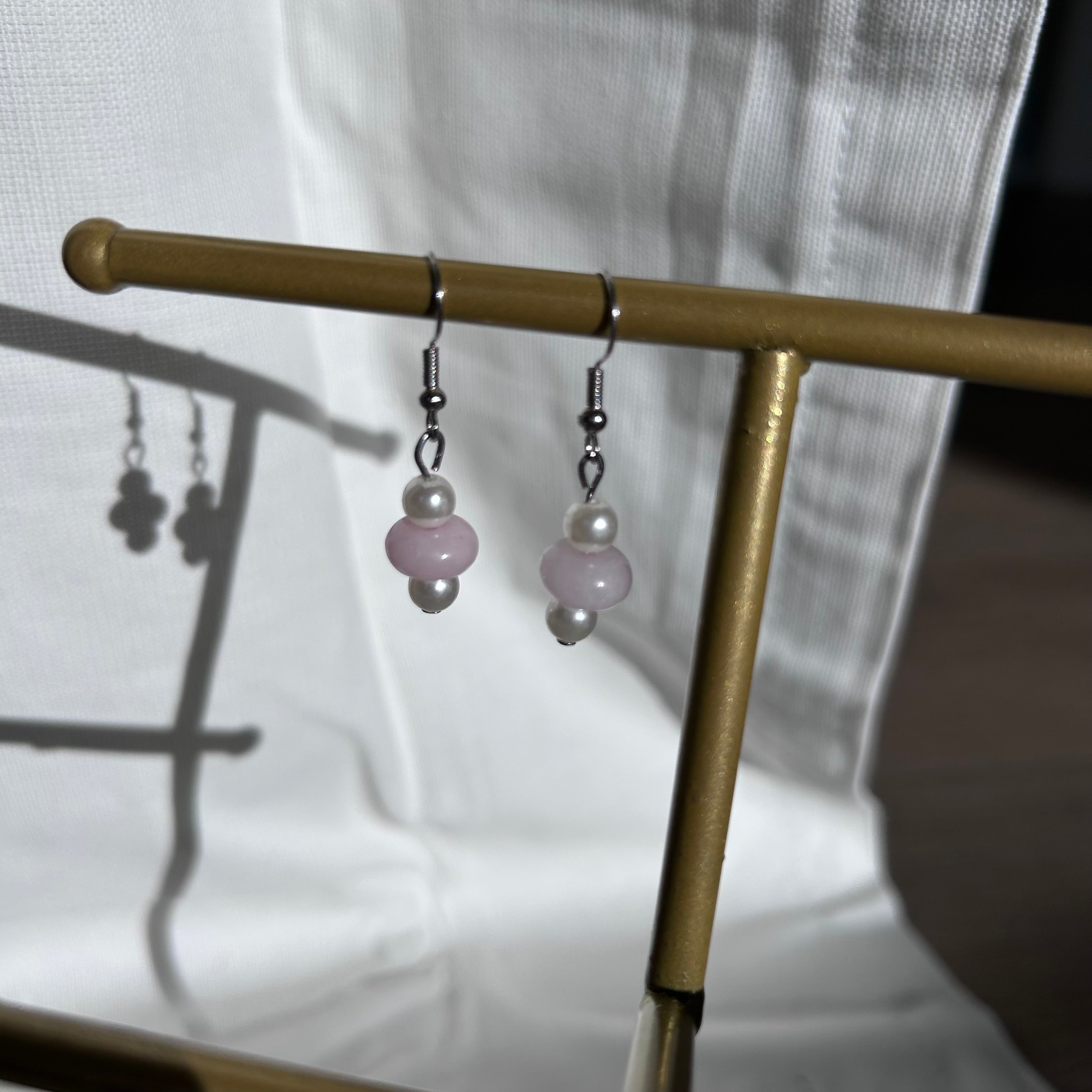 Rose Quartz and Pearl Stack Earrings