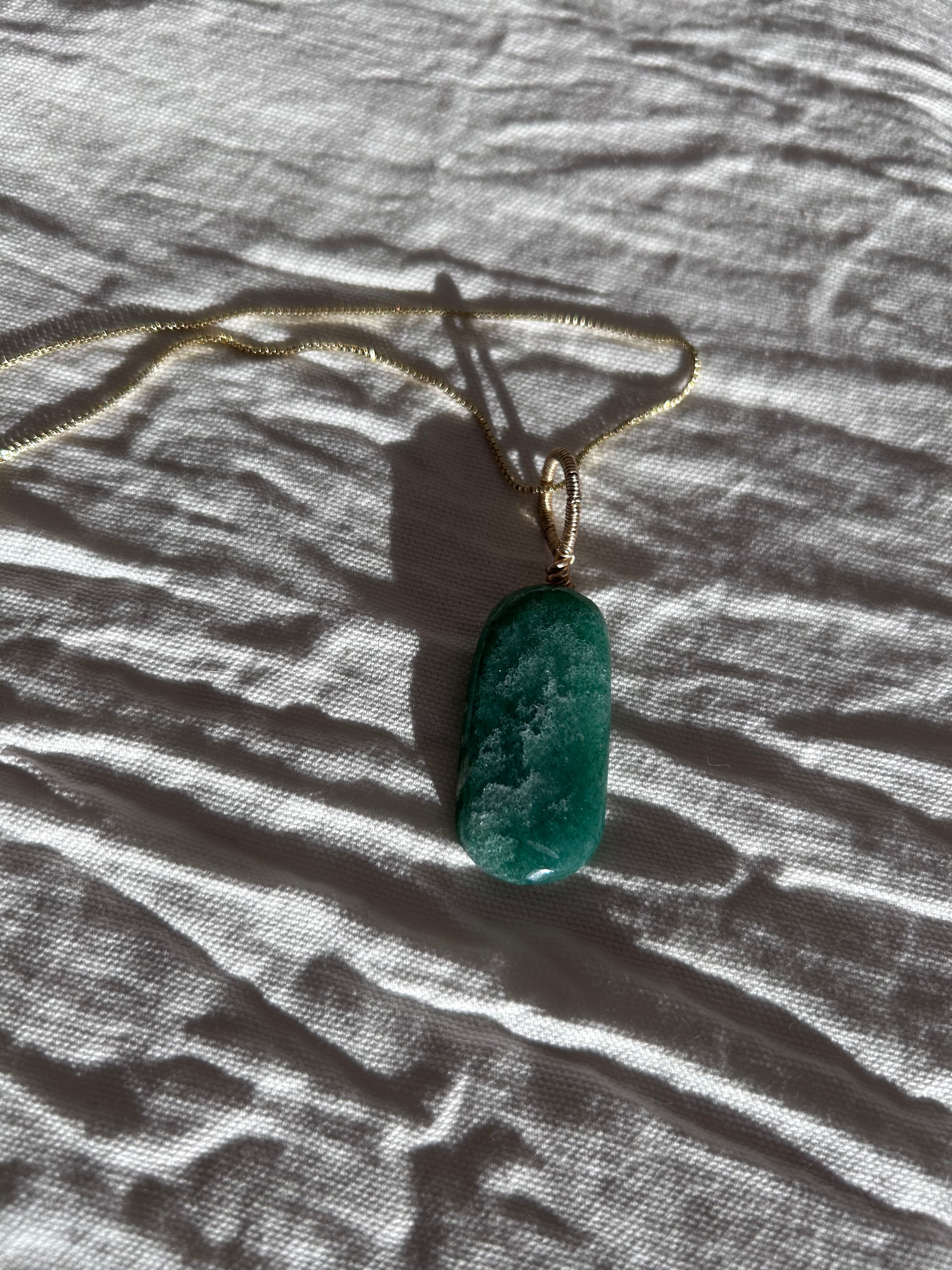 Emerald Glow- Green Aventurine Slab Pendant