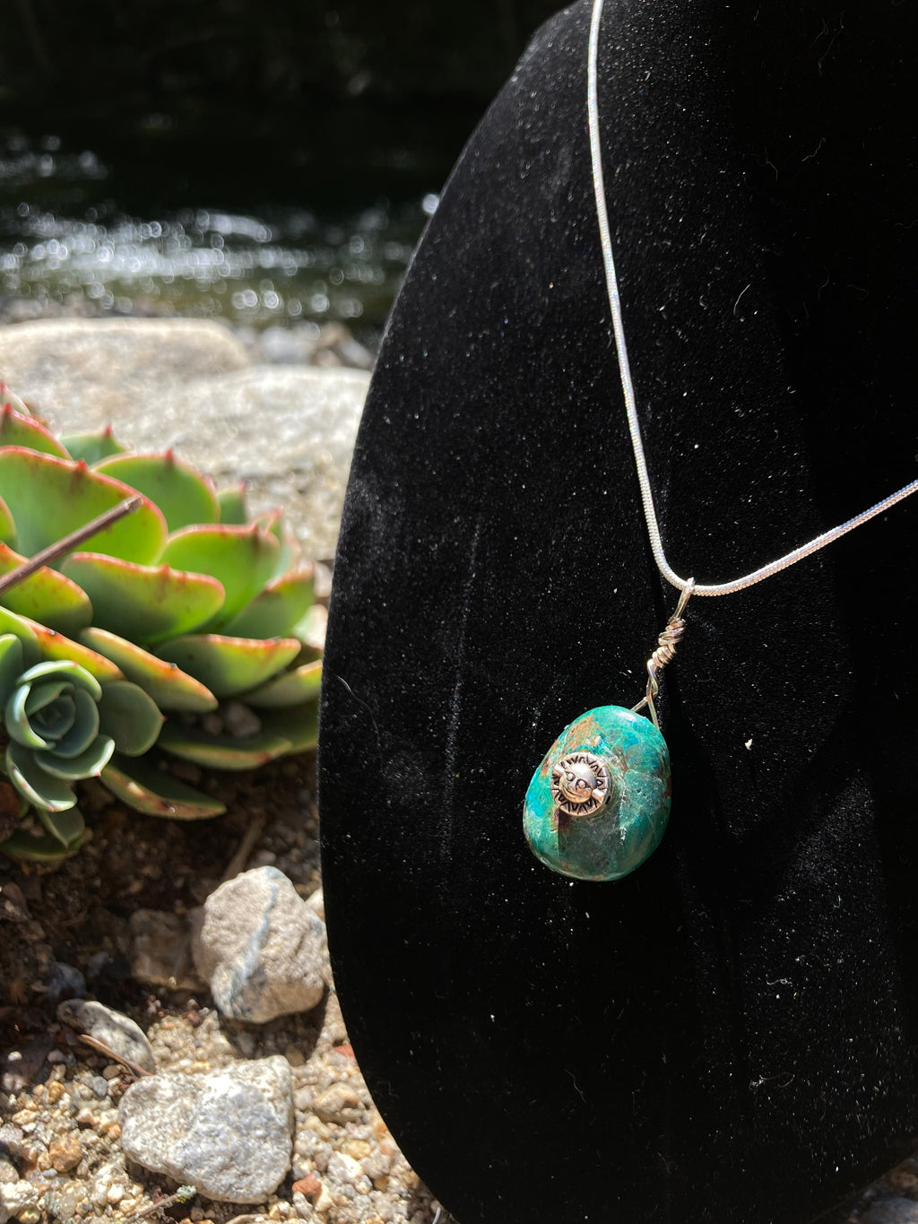 Ocean Earth Chrysocolla Pendant with Sun Detail