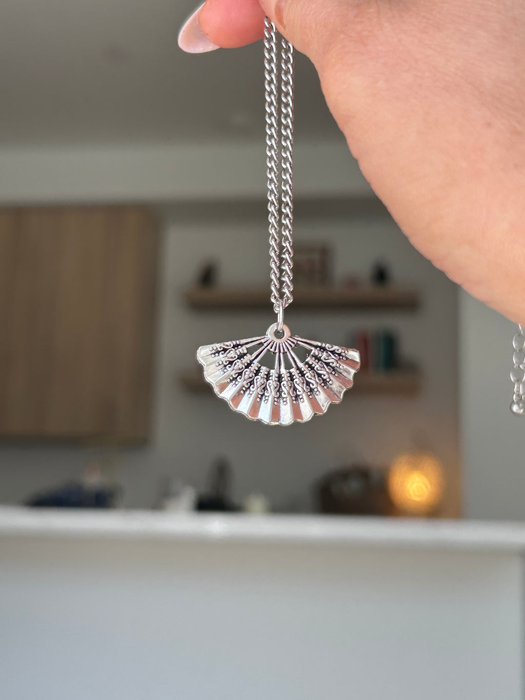 Silver Folding Fan Charm Pendant