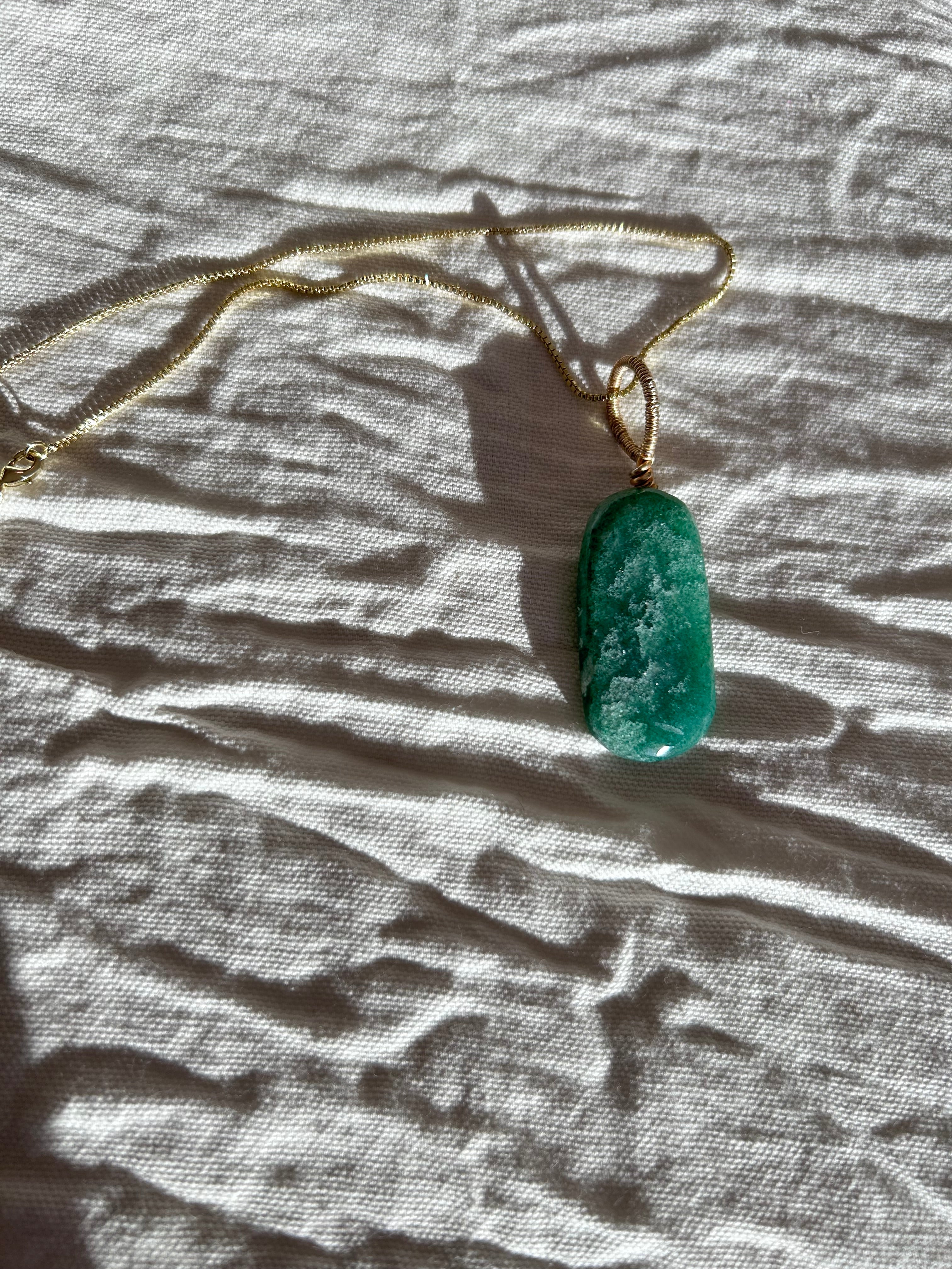 Emerald Glow- Green Aventurine Slab Pendant