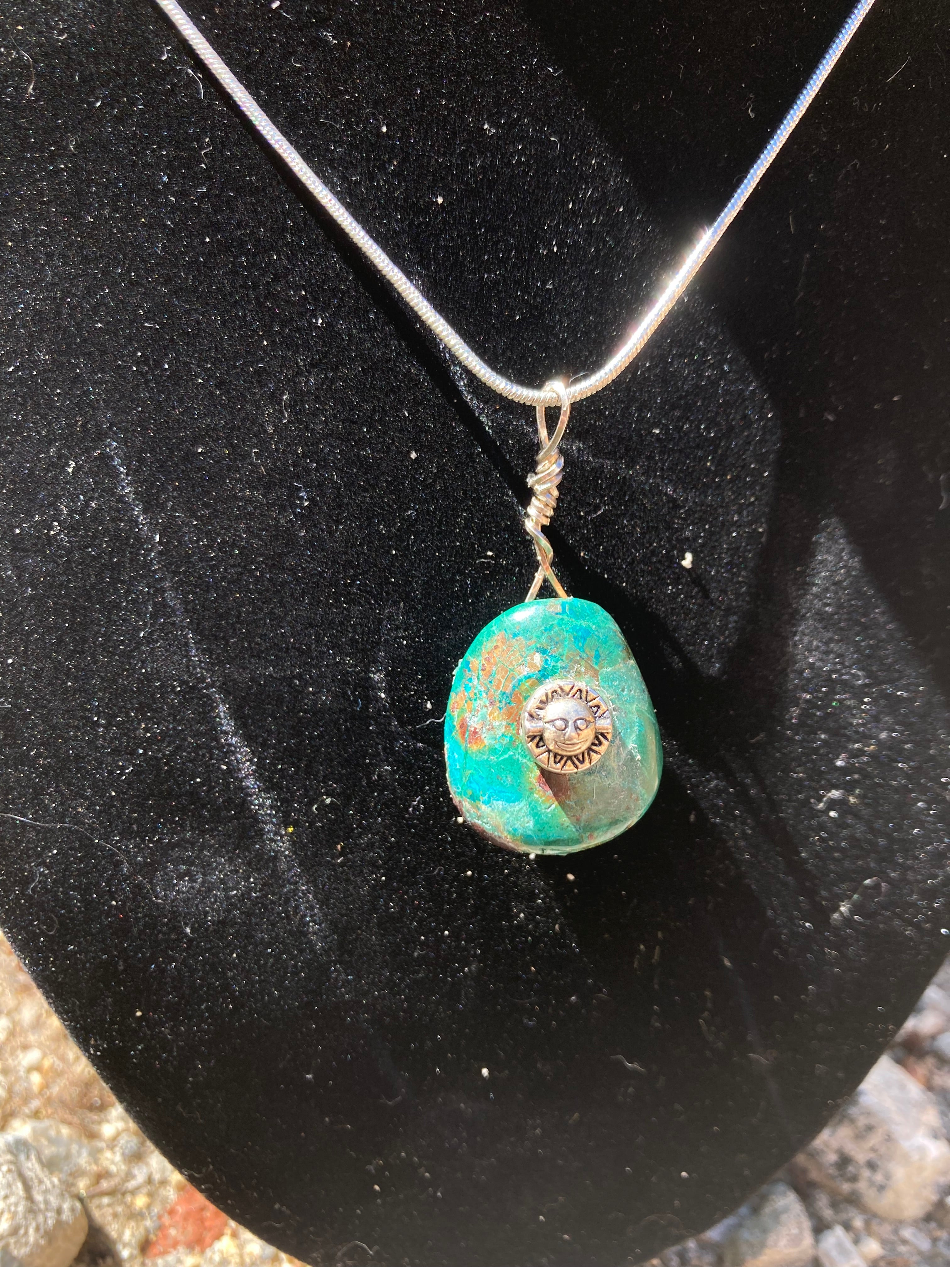 Ocean Earth Chrysocolla Pendant with Sun Detail