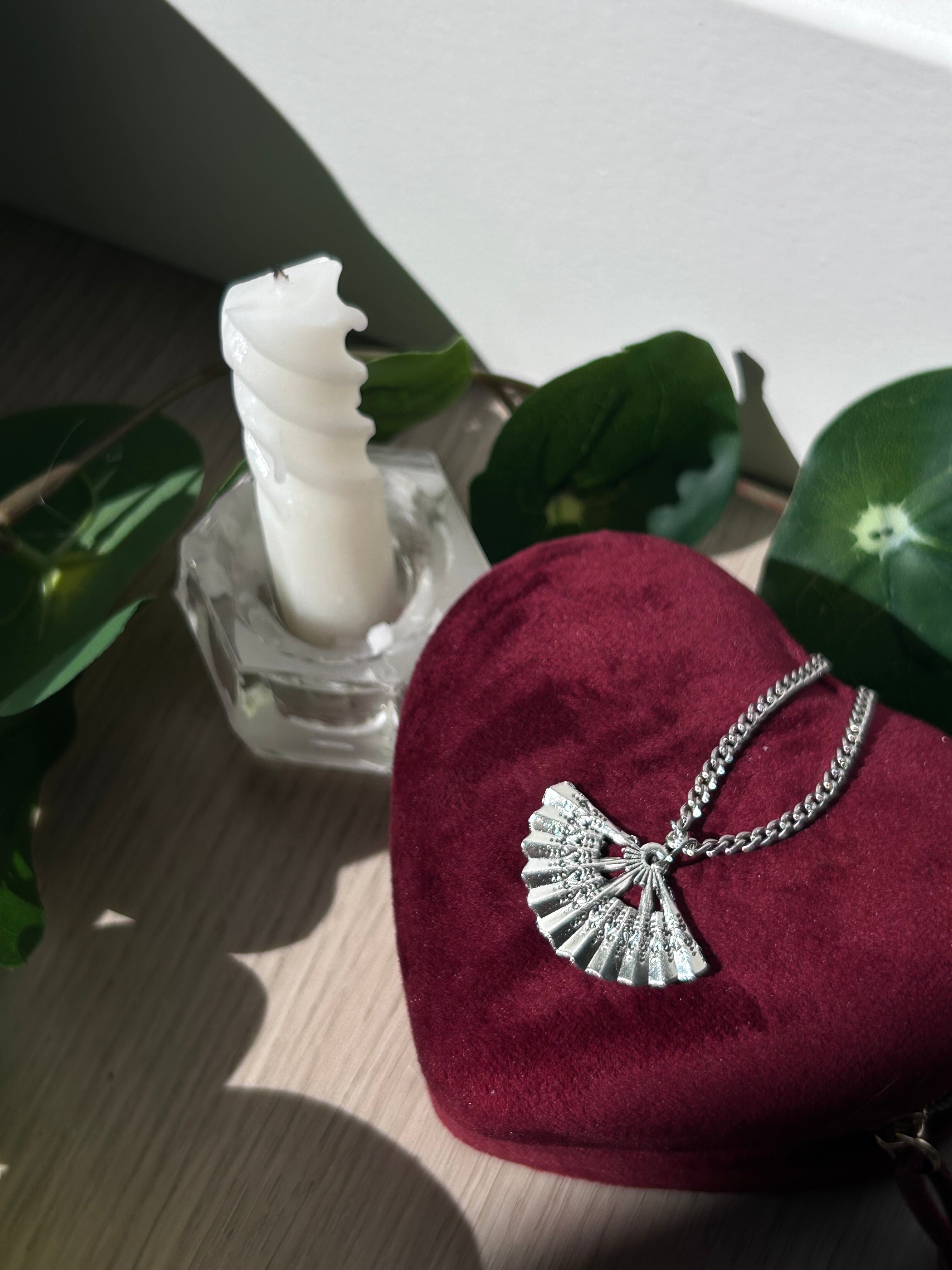 Silver Folding Fan Charm Pendant