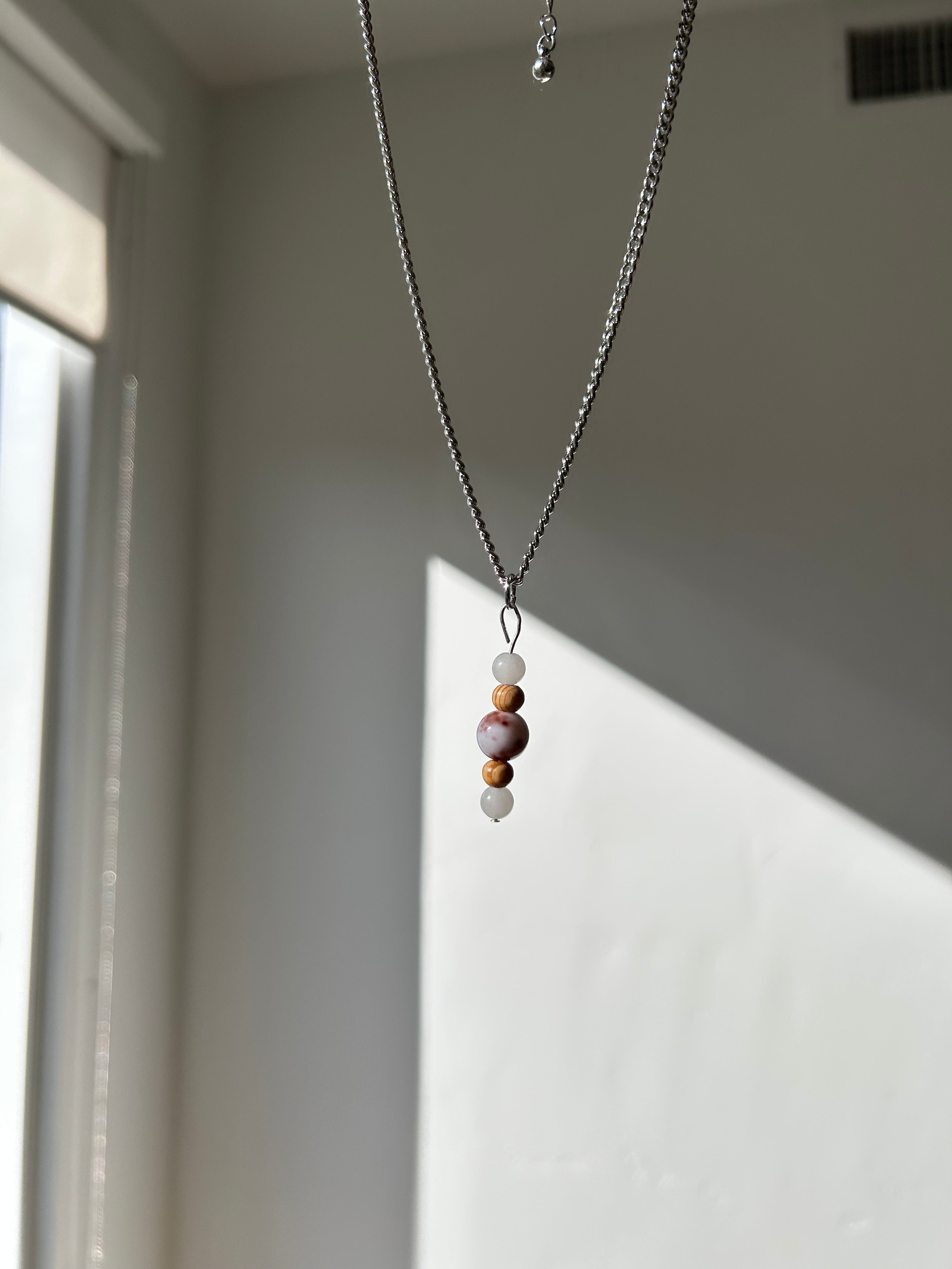 Quiet Power Pendant- Flower Agate + Milky Quartz