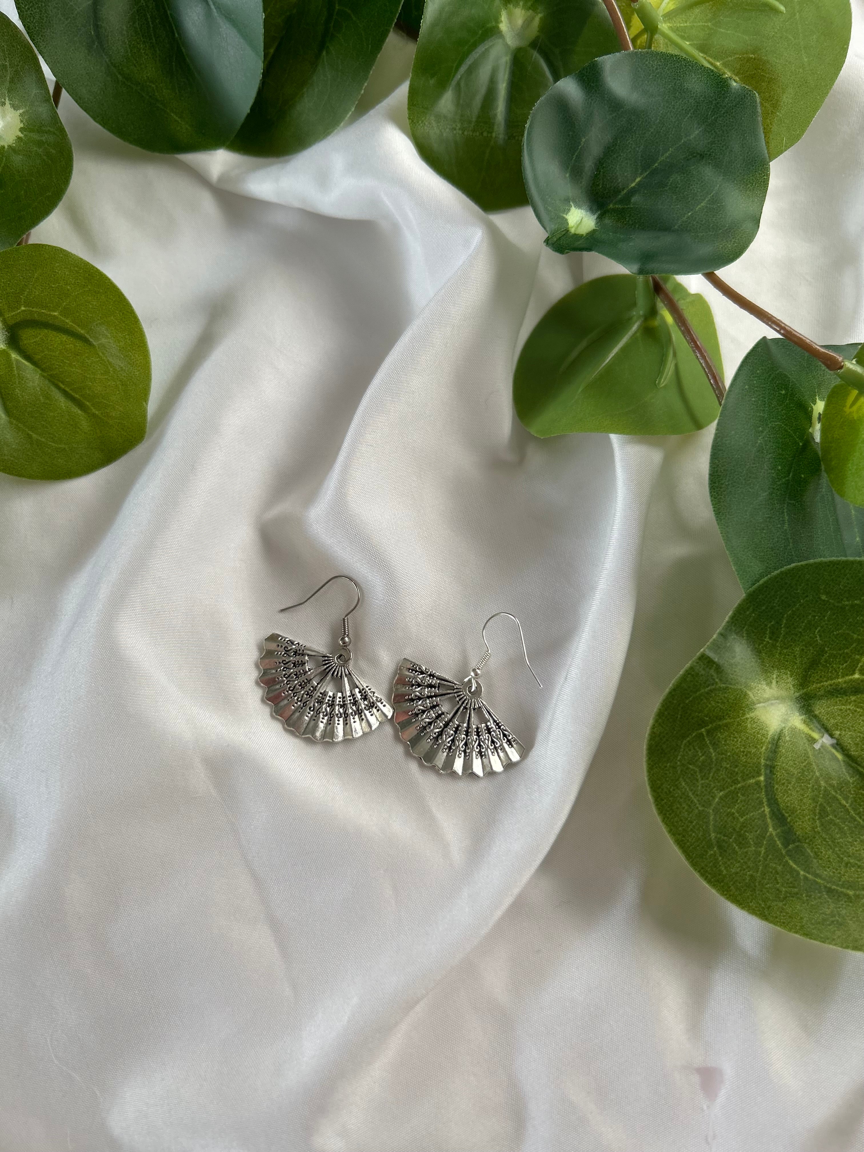 Silver Fan Drop Earrings