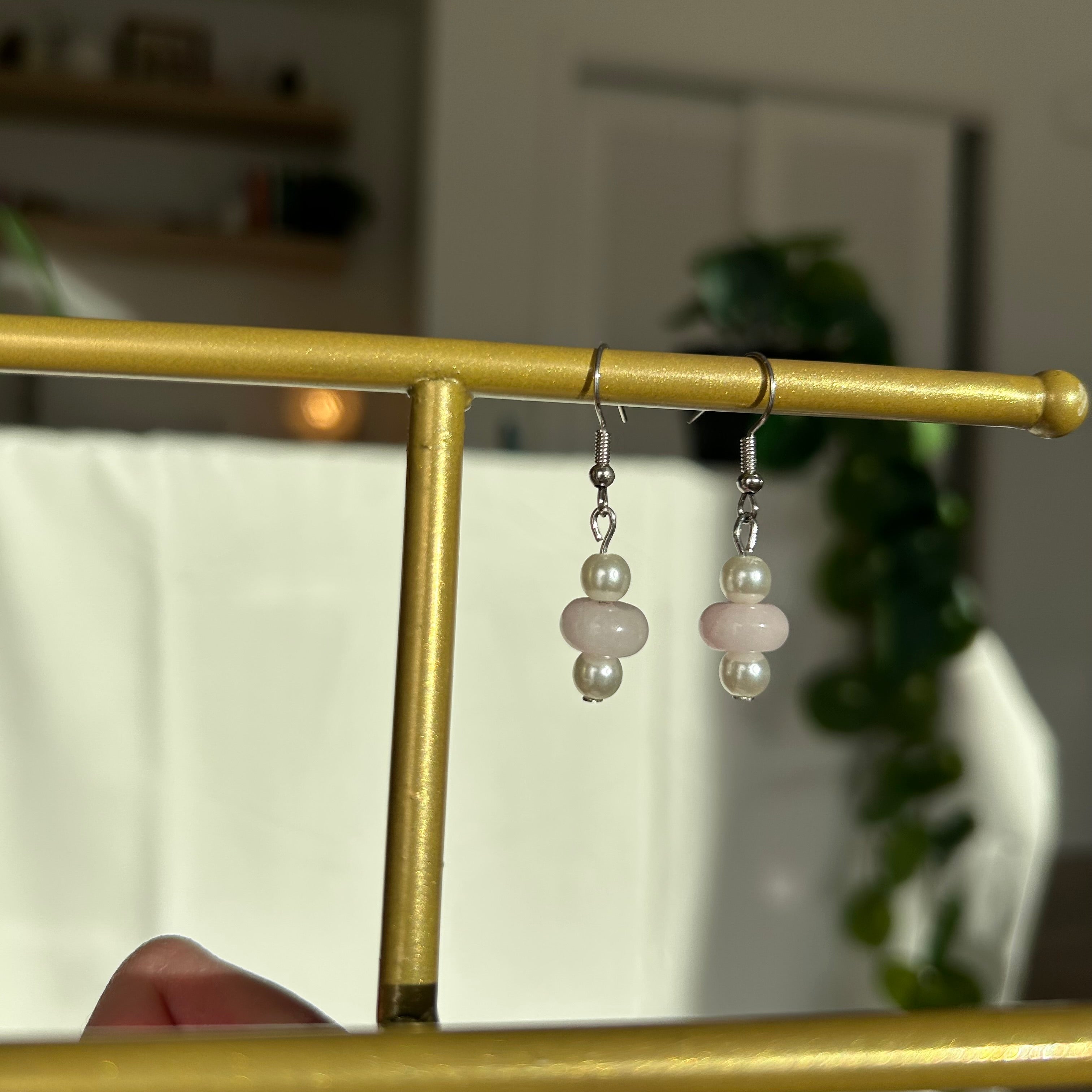 Rose Quartz and Pearl Stack Earrings