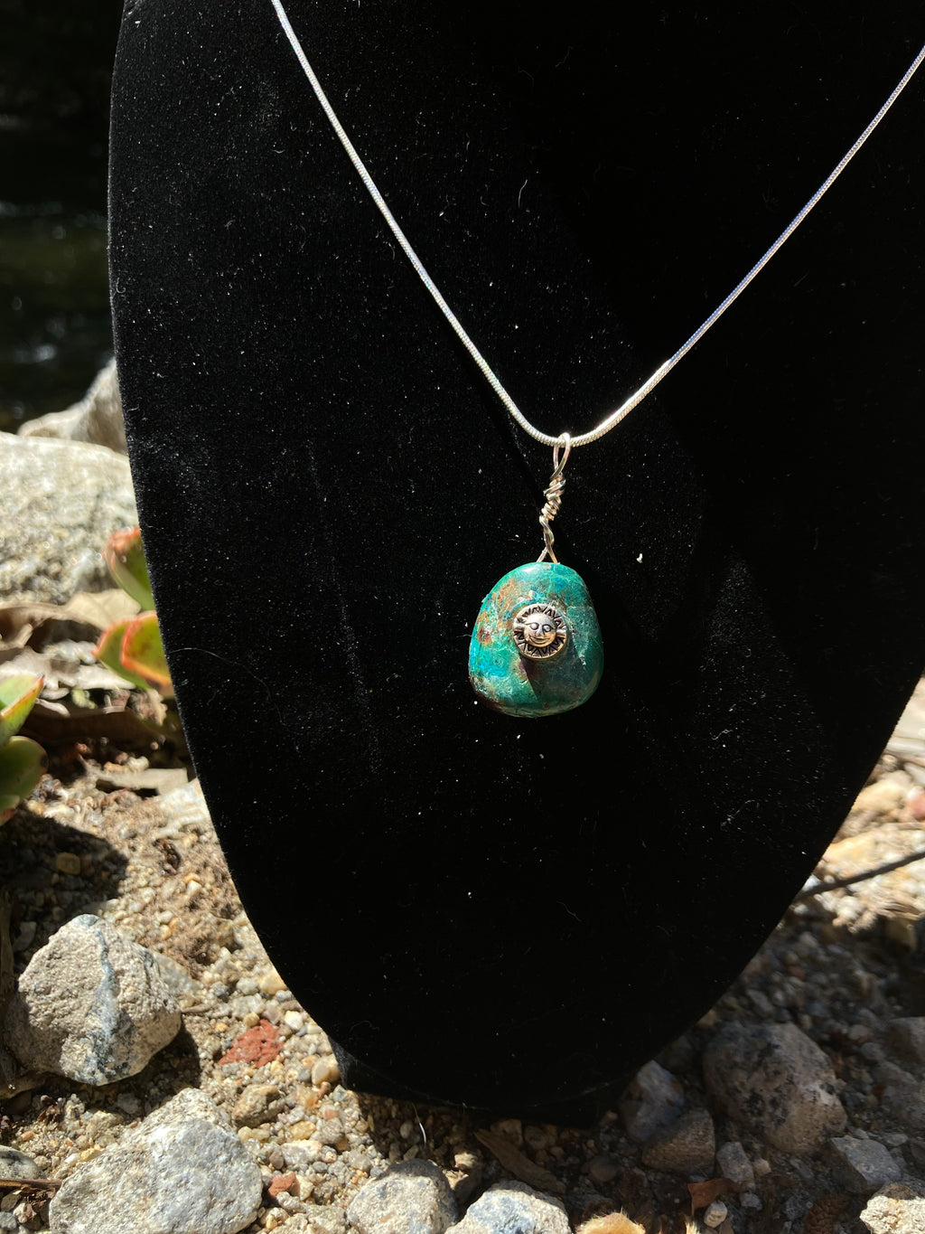 Ocean Earth Chrysocolla Pendant with Sun Detail