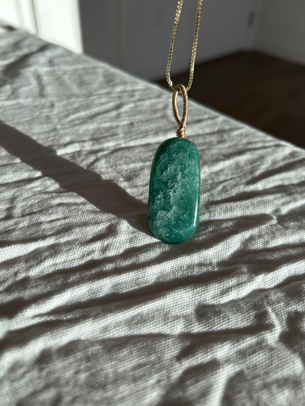 Emerald Glow- Green Aventurine Slab Pendant