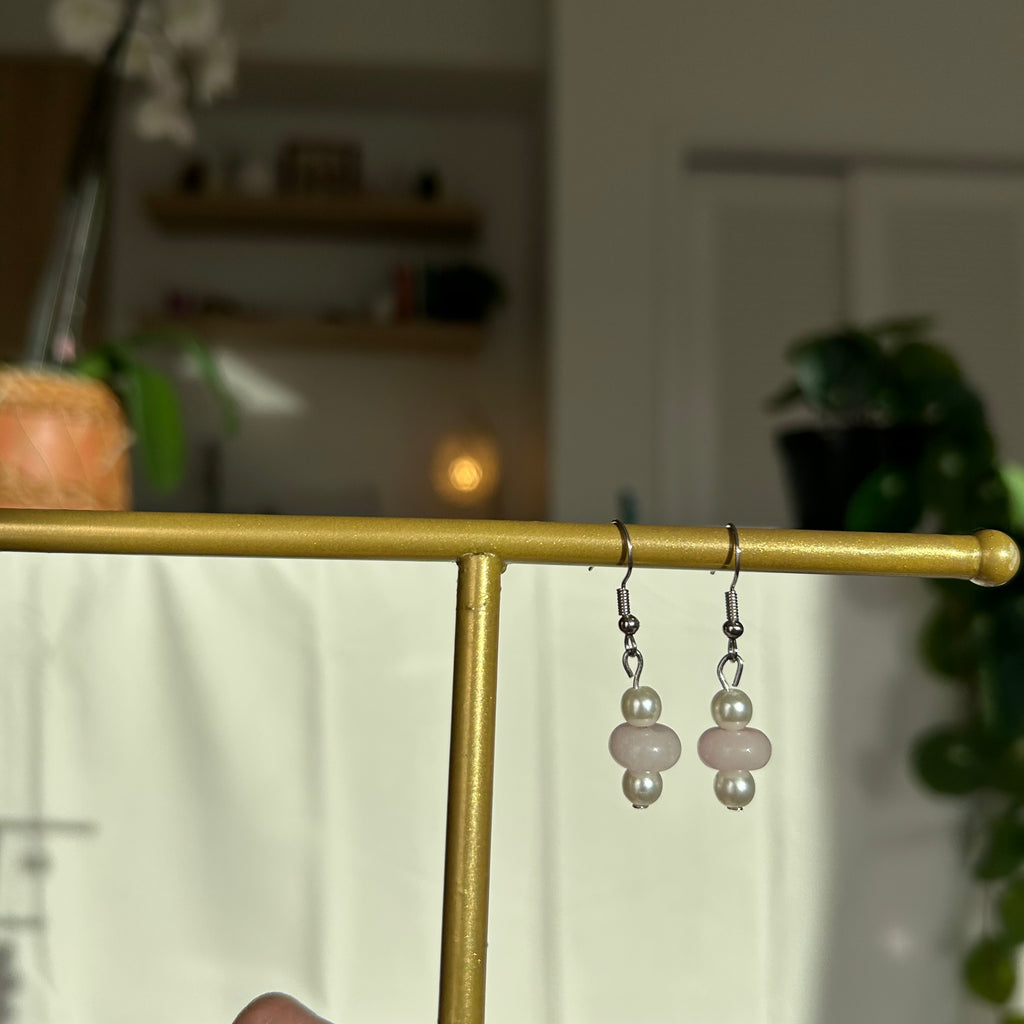 Rose Quartz and Pearl Stack Earrings