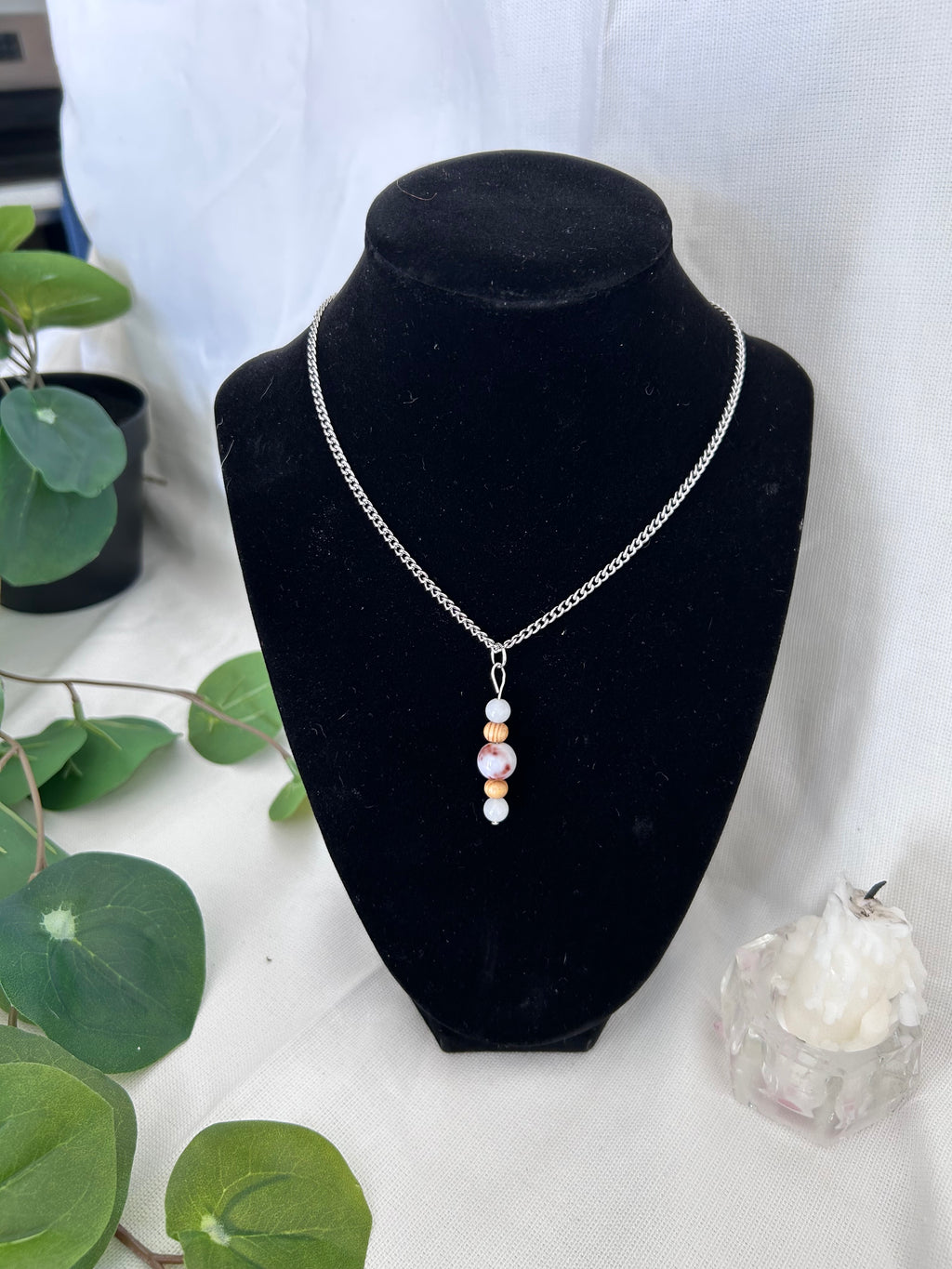 Quiet Power Pendant- Flower Agate + Milky Quartz