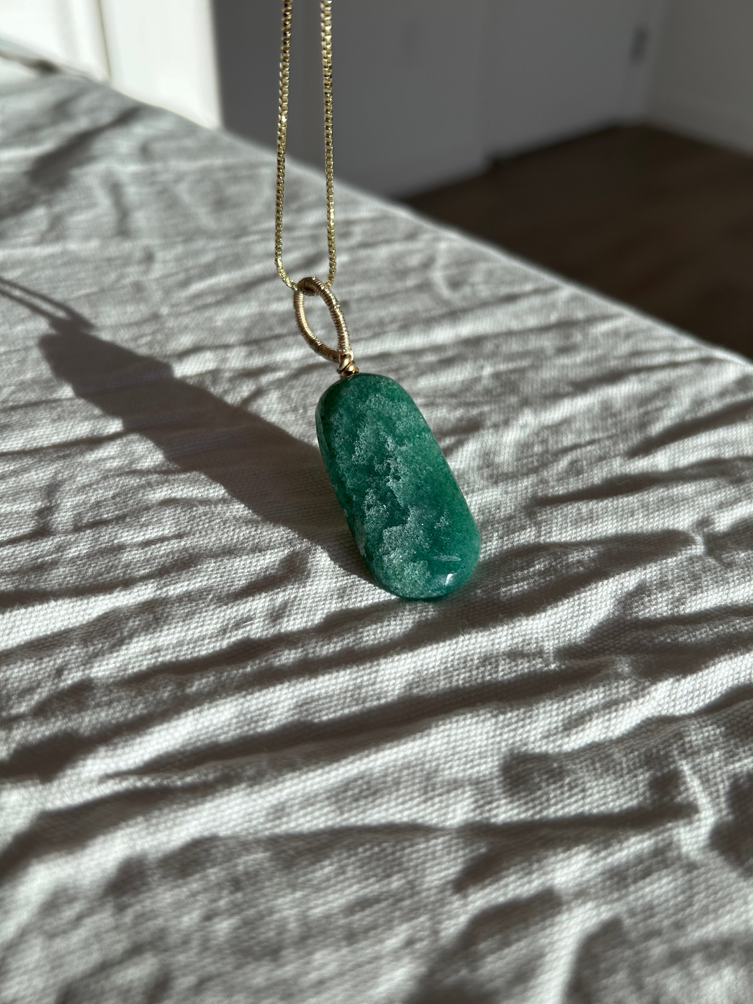 Emerald Glow- Green Aventurine Slab Pendant