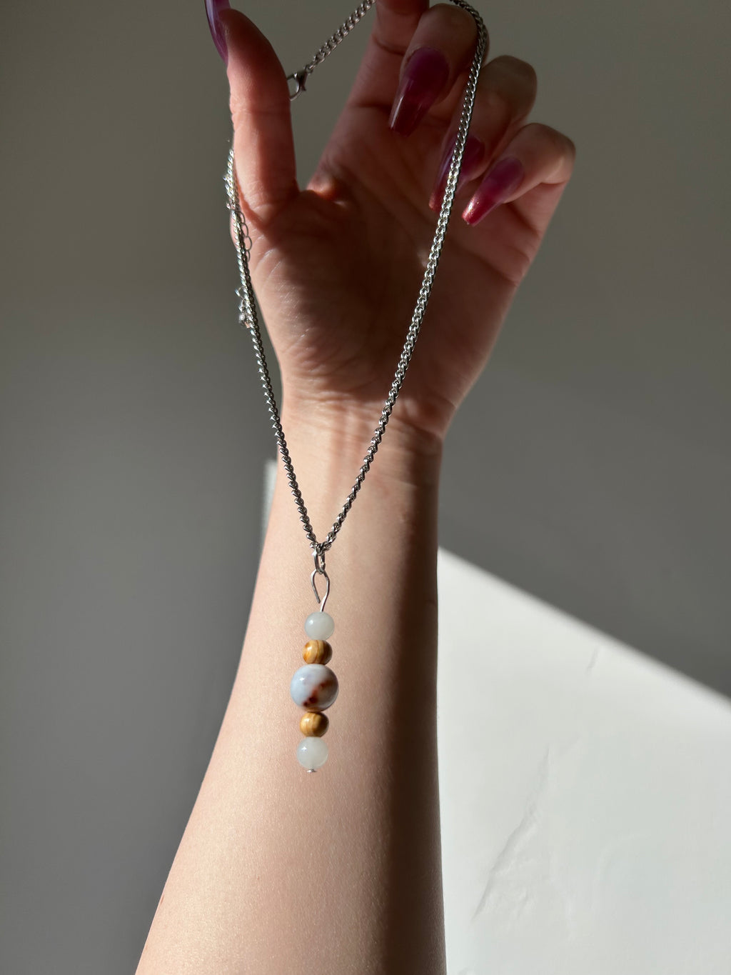 Quiet Power Pendant- Flower Agate + Milky Quartz
