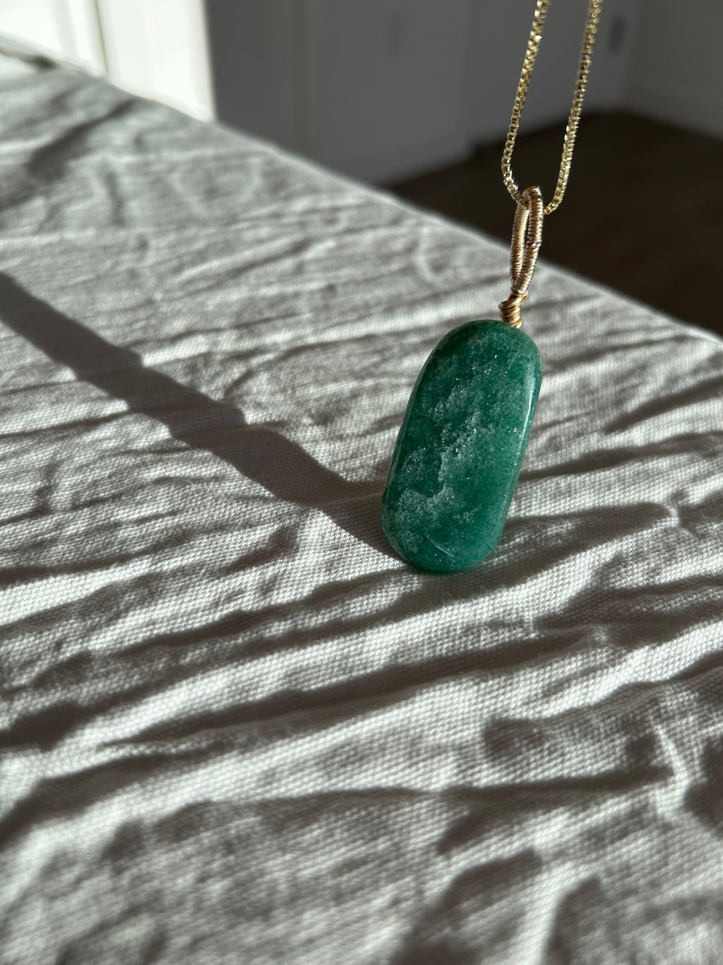 Emerald Glow- Green Aventurine Slab Pendant