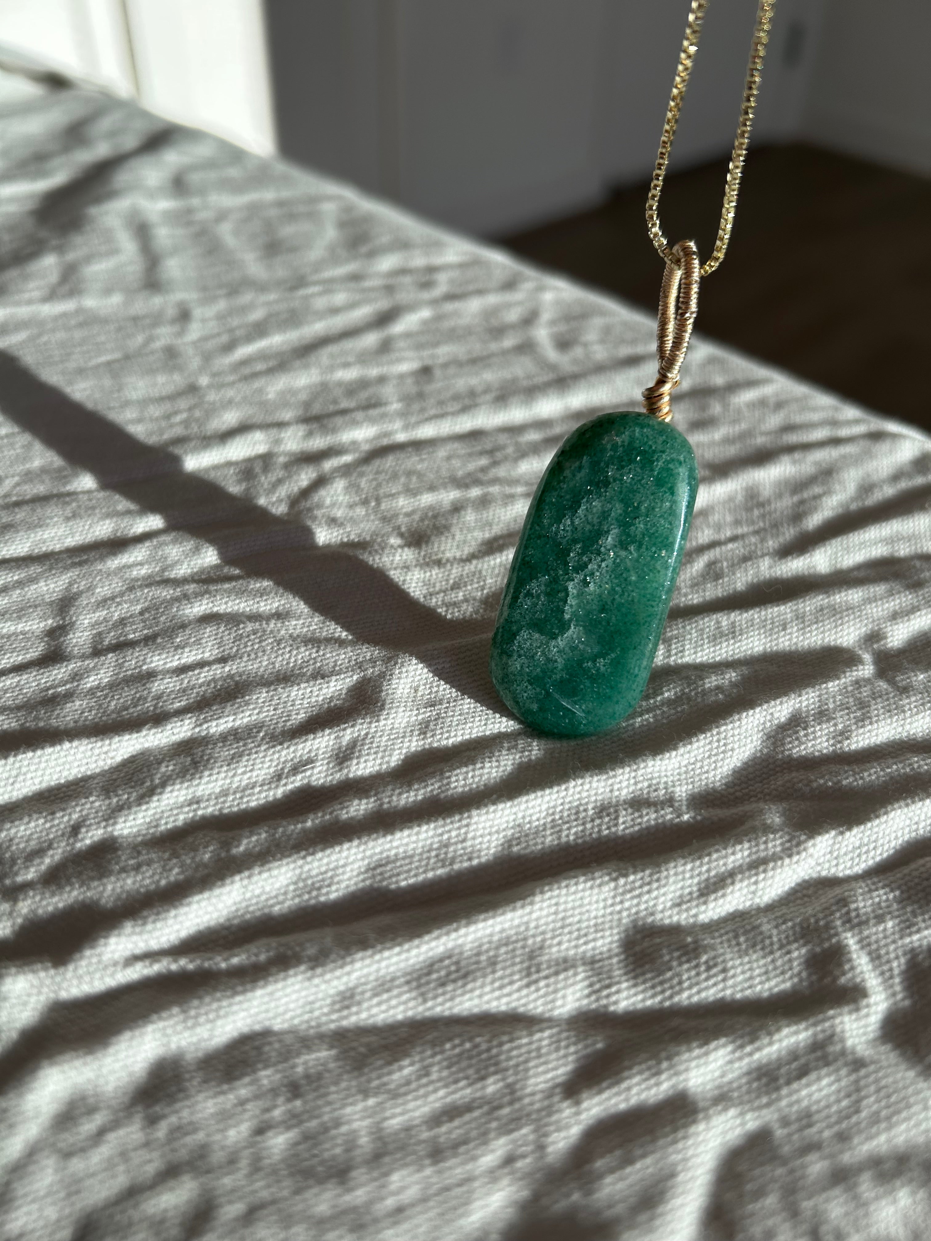 Emerald Glow- Green Aventurine Slab Pendant