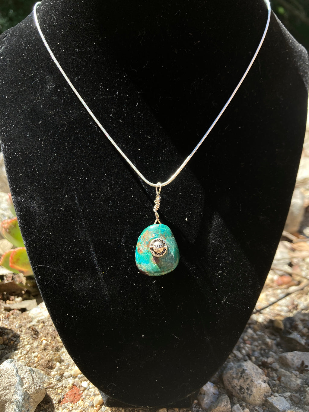 Ocean Earth Chrysocolla Pendant with Sun Detail