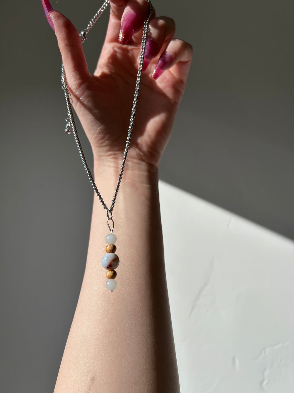 Quiet Power Pendant- Flower Agate + Milky Quartz