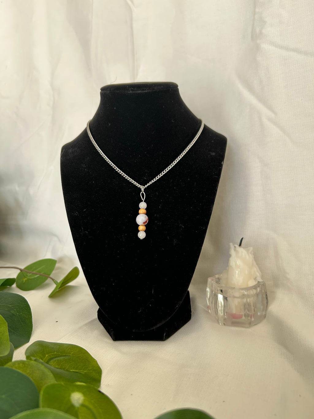Quiet Power Pendant- Flower Agate + Milky Quartz