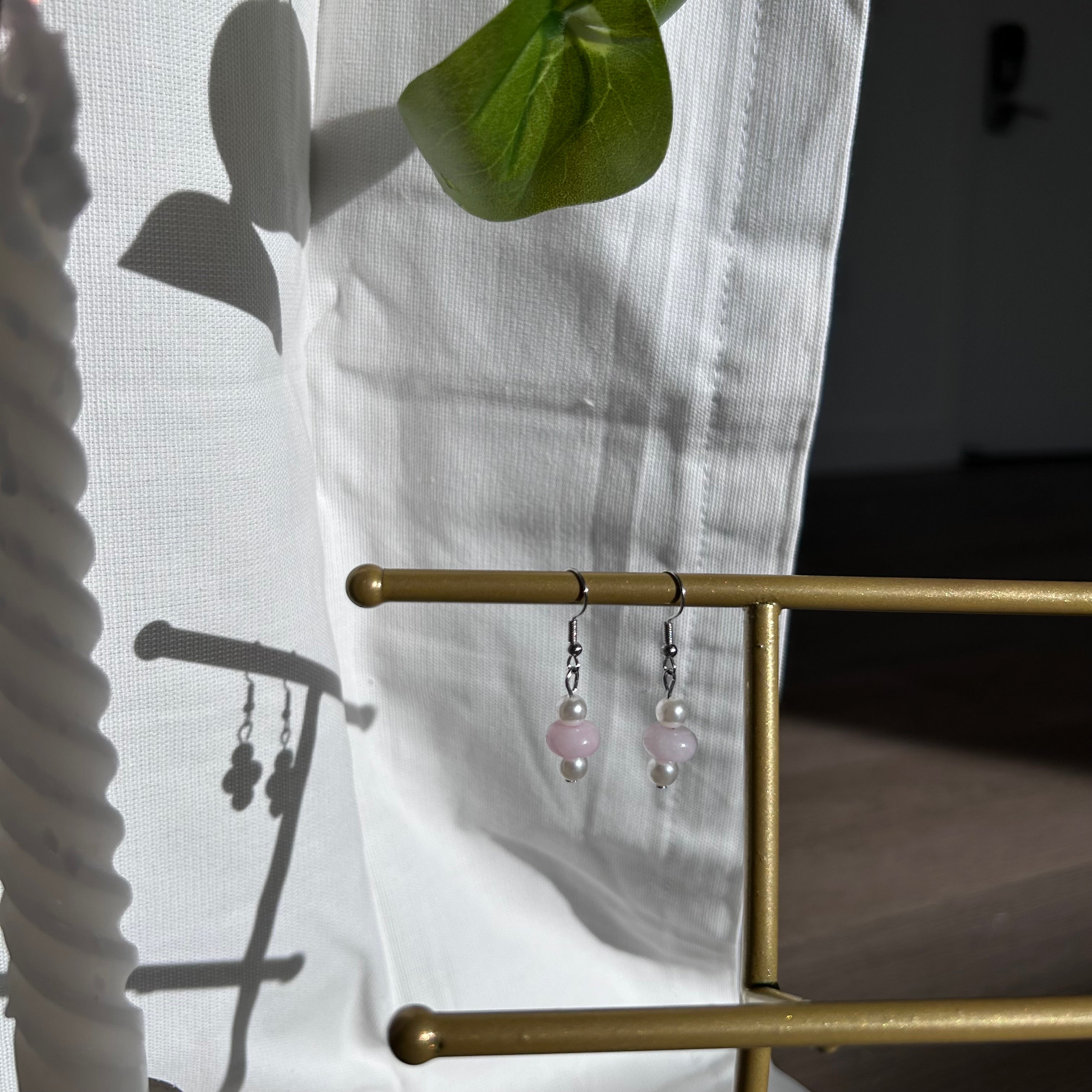 Rose Quartz and Pearl Stack Earrings