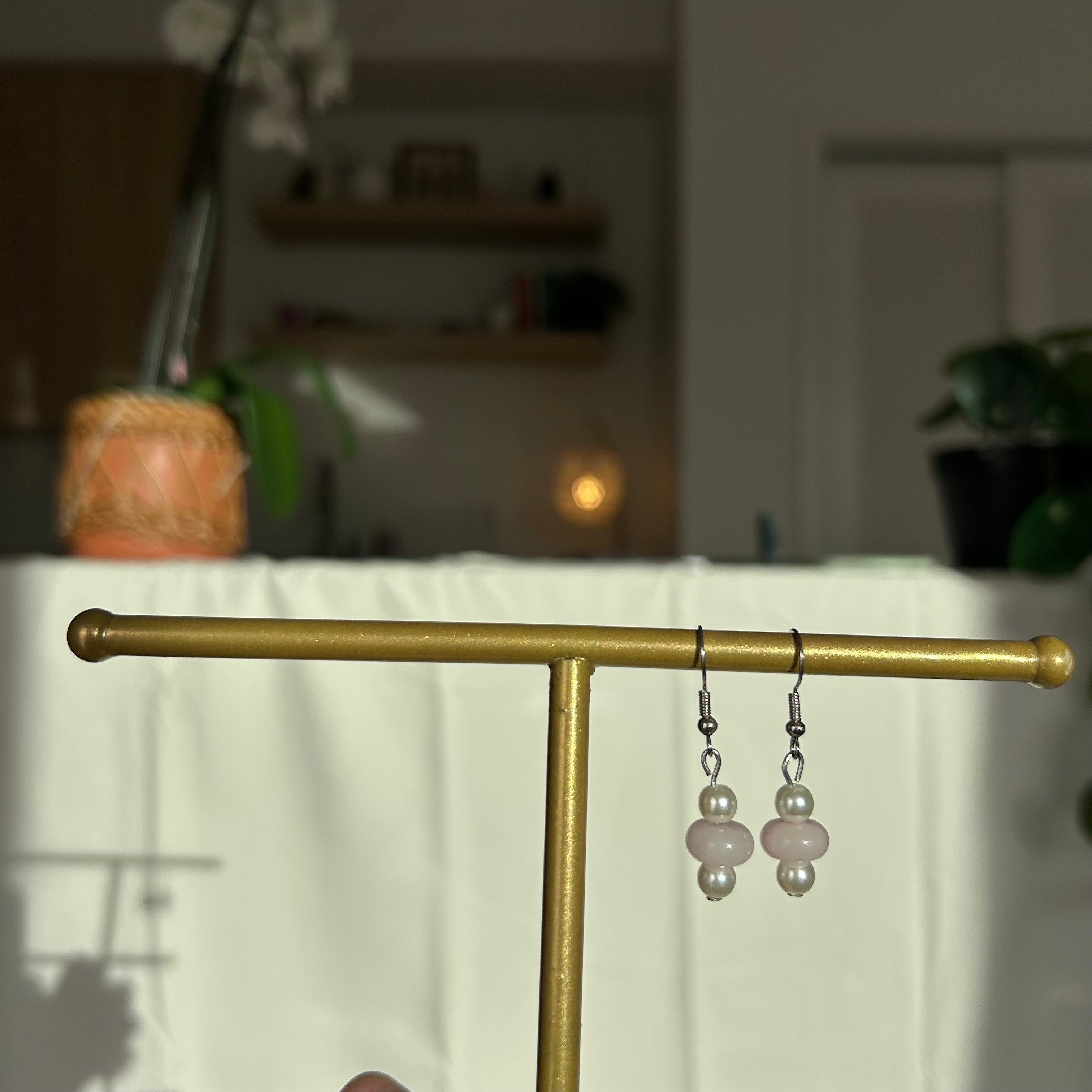 Rose Quartz and Pearl Stack Earrings