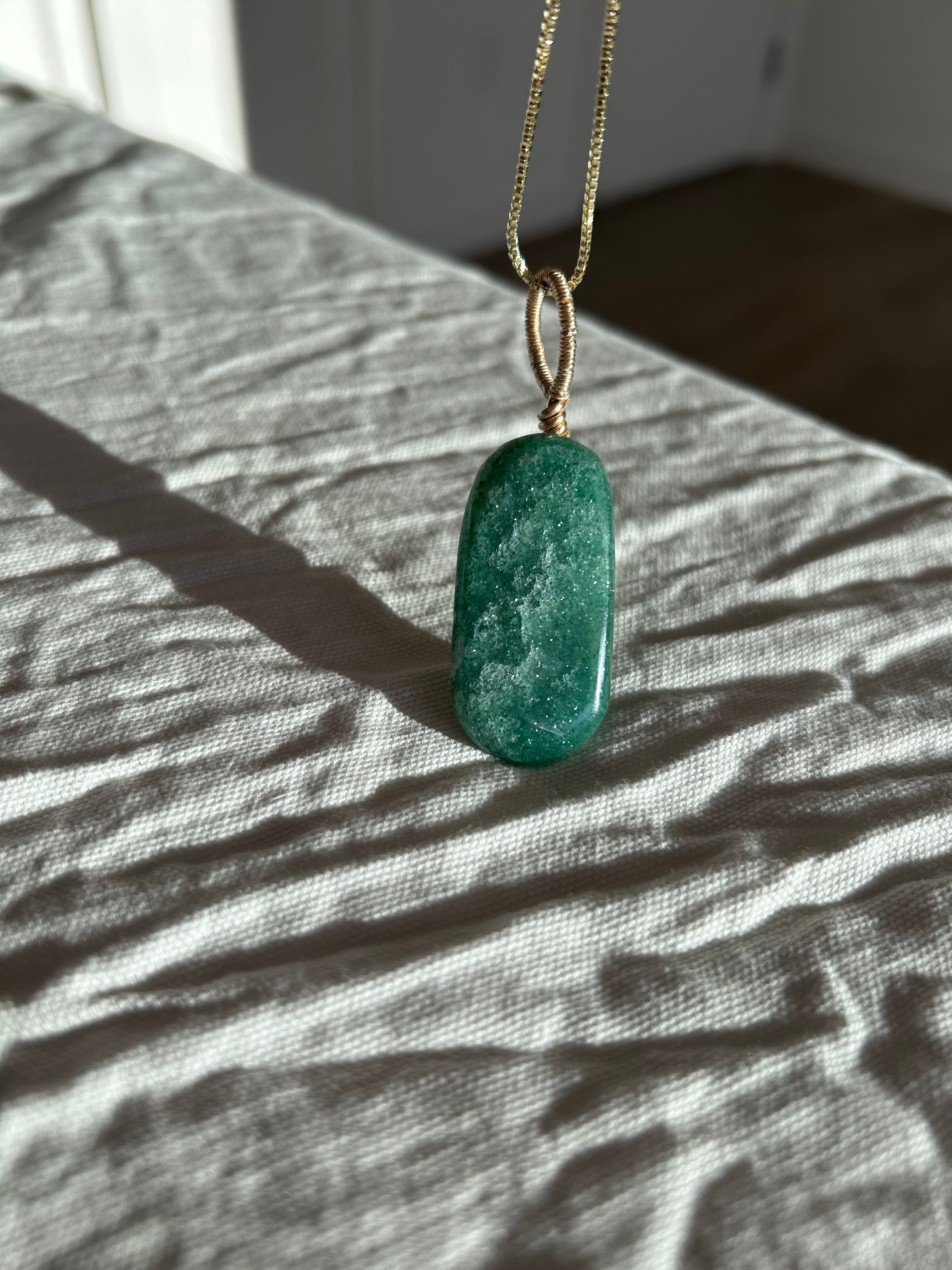 Emerald Glow- Green Aventurine Slab Pendant