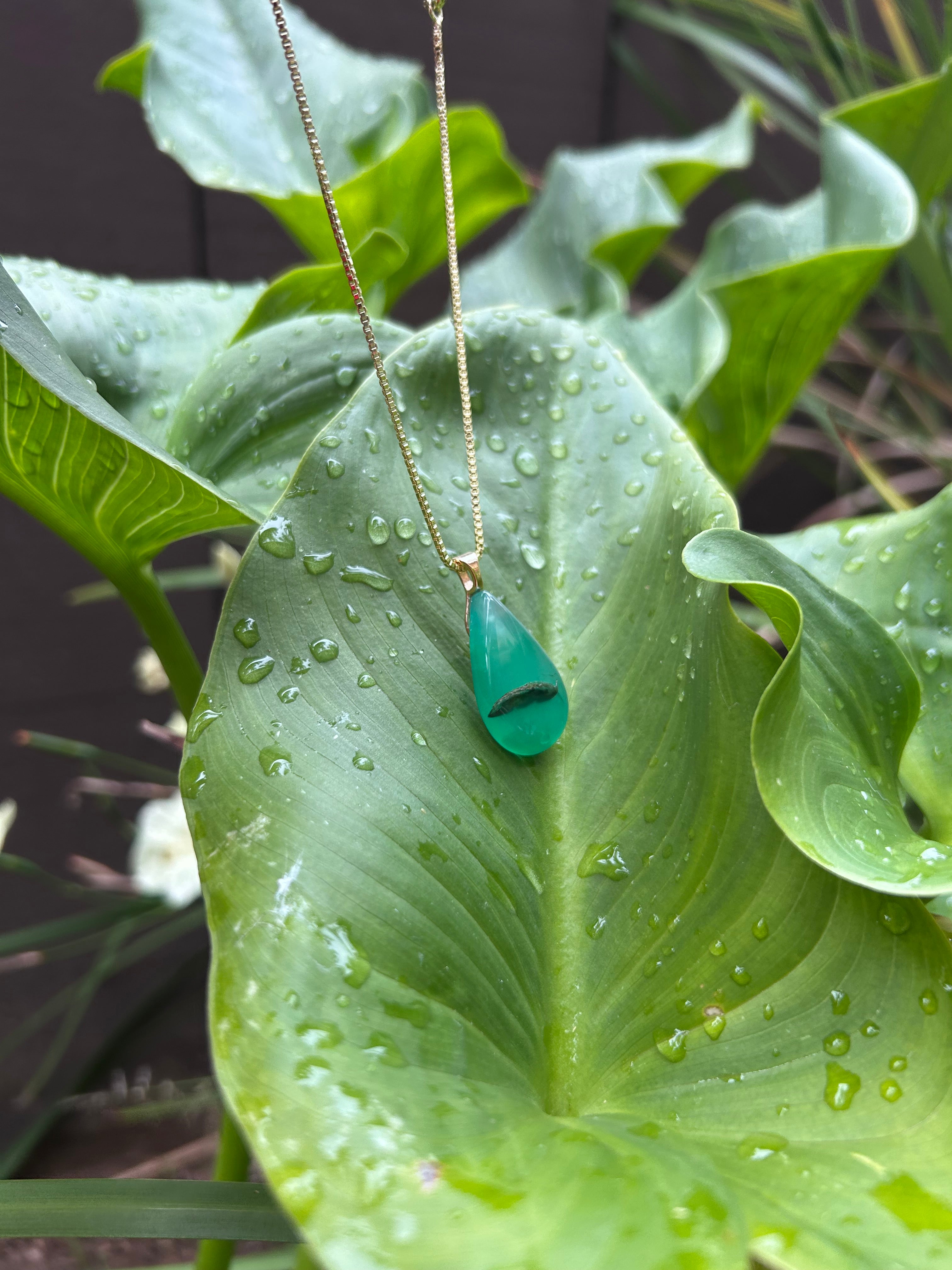 Green Agate Teardrop Pendant