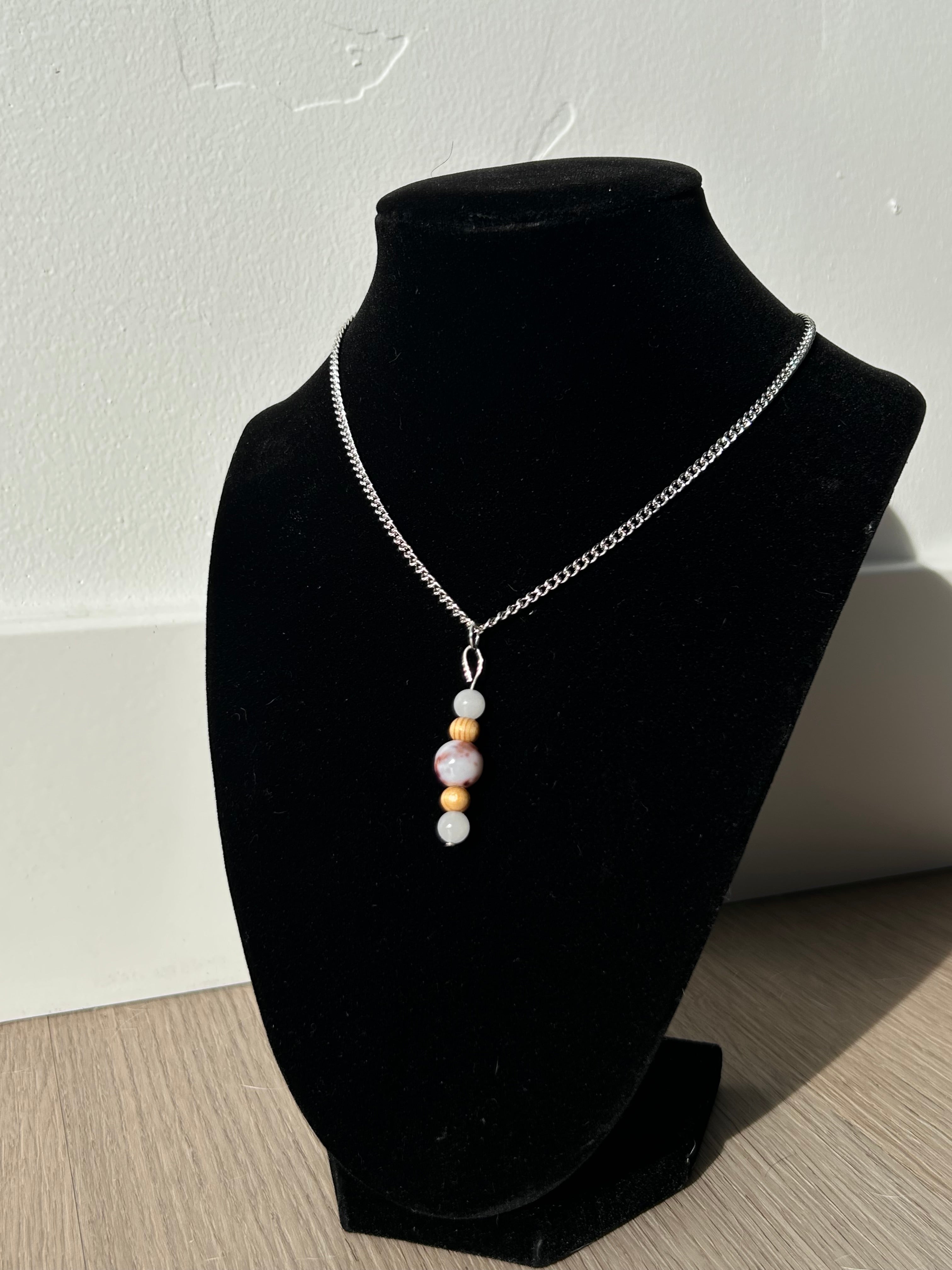 Quiet Power Pendant- Flower Agate + Milky Quartz