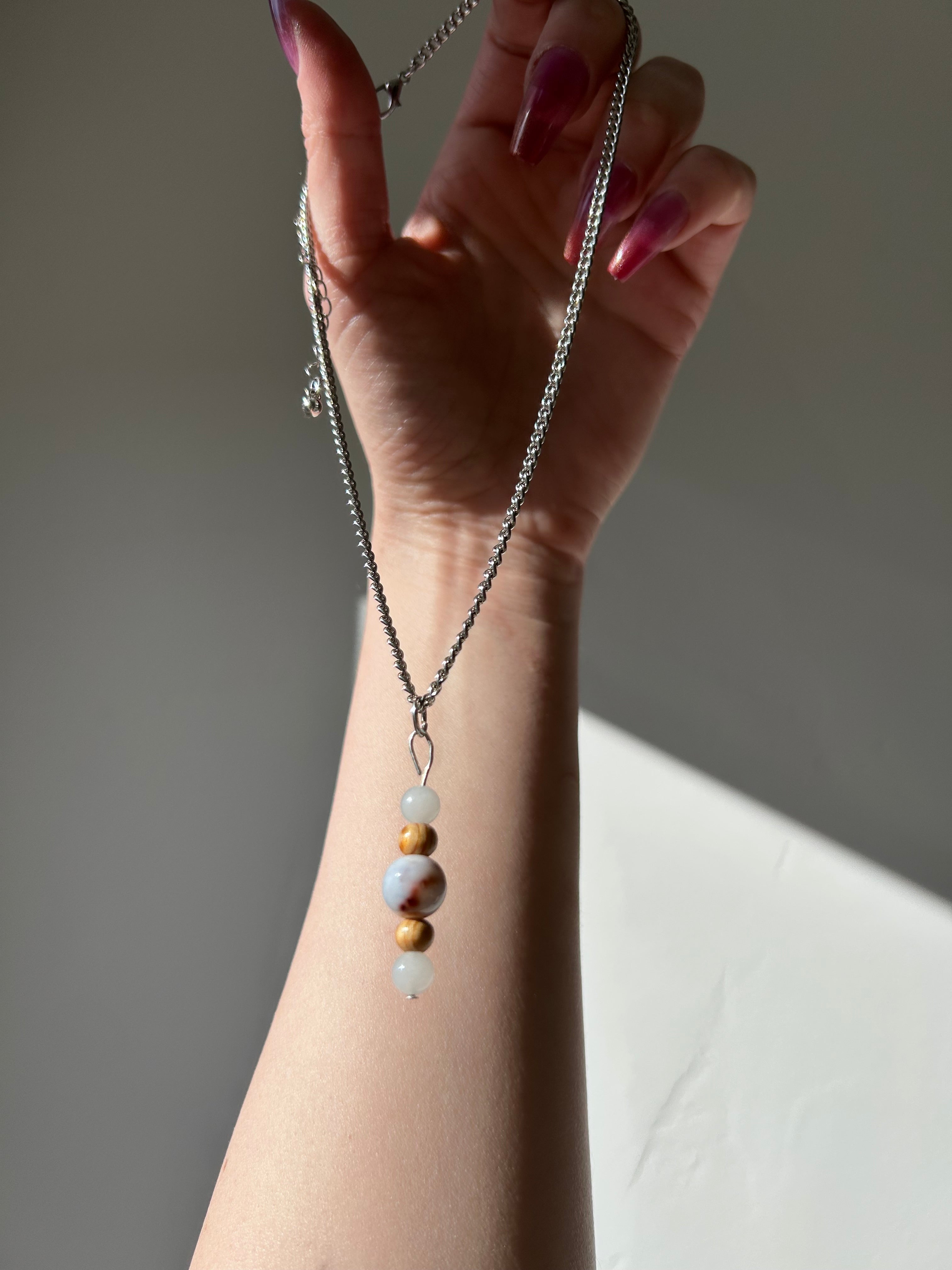 Quiet Power Pendant- Flower Agate + Milky Quartz