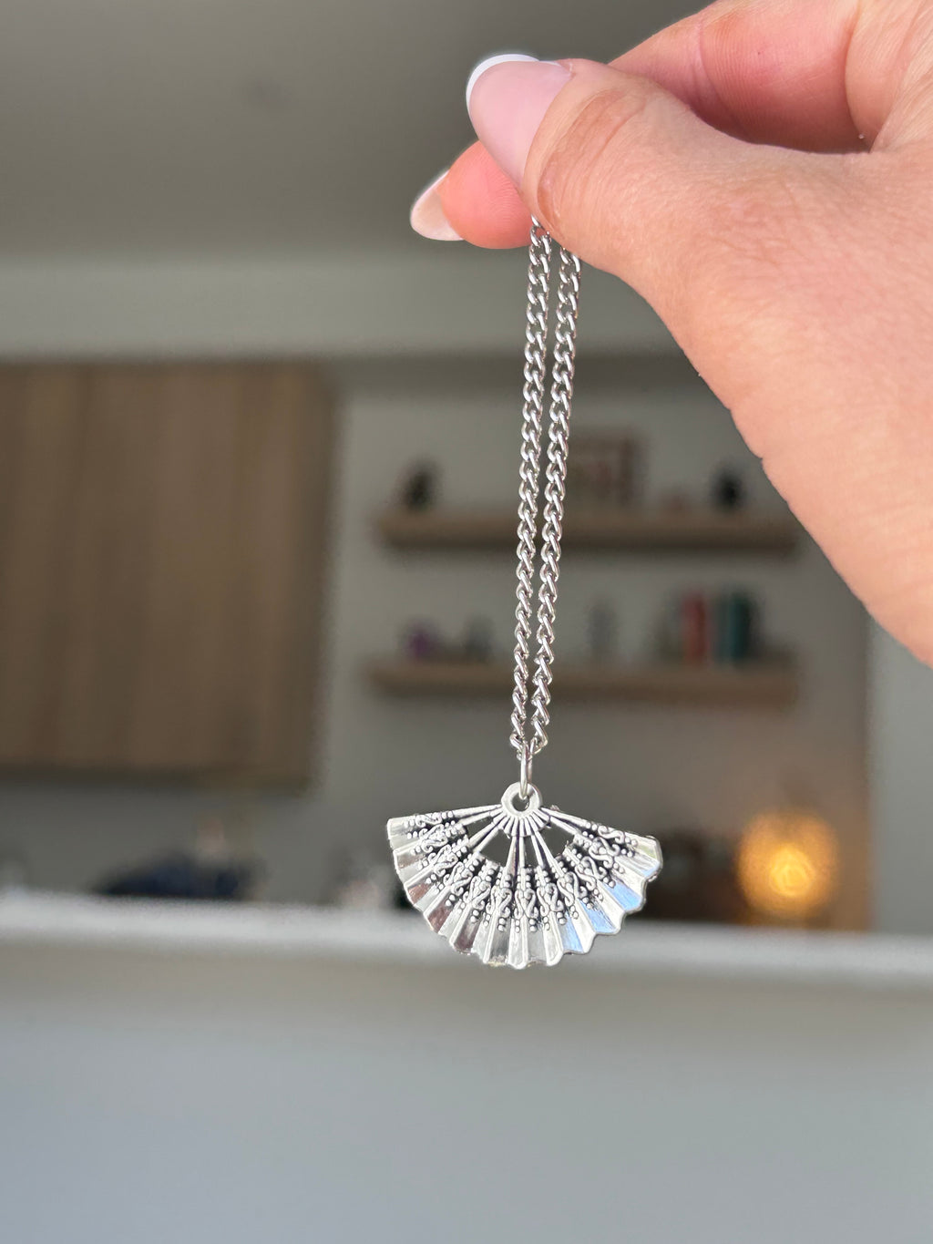 Silver Folding Fan Charm Pendant