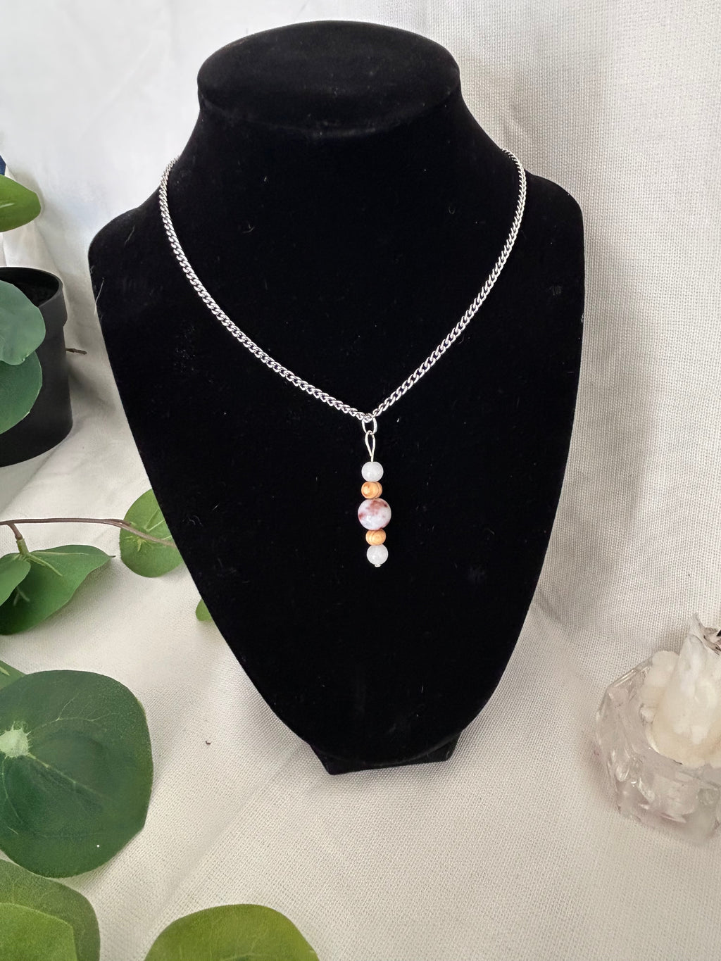 Quiet Power Pendant- Flower Agate + Milky Quartz
